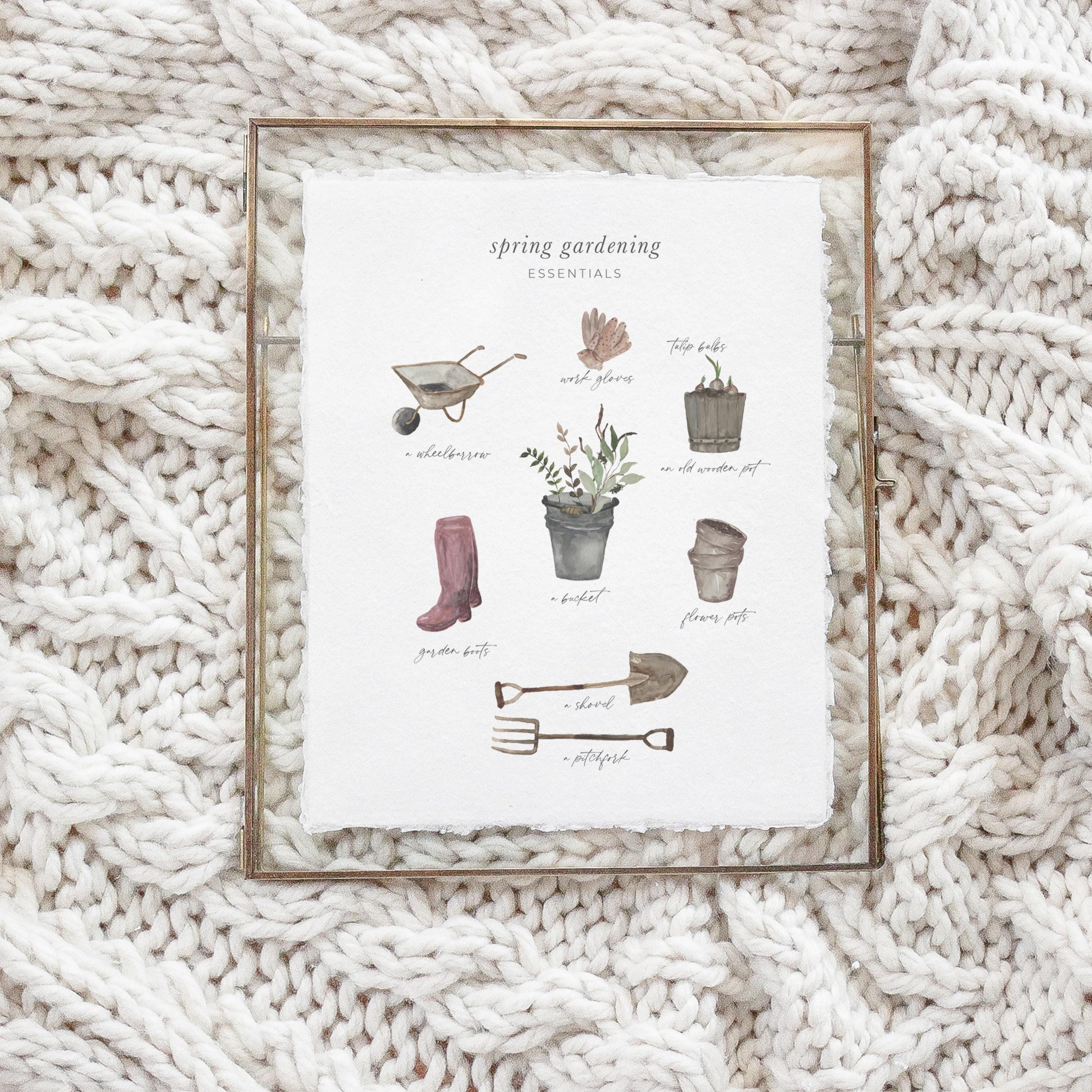 Calligraphy Print - Garden Essentials Watercolor, Spring Decor, housewarming gift, farmhouse decor, present, rustic style