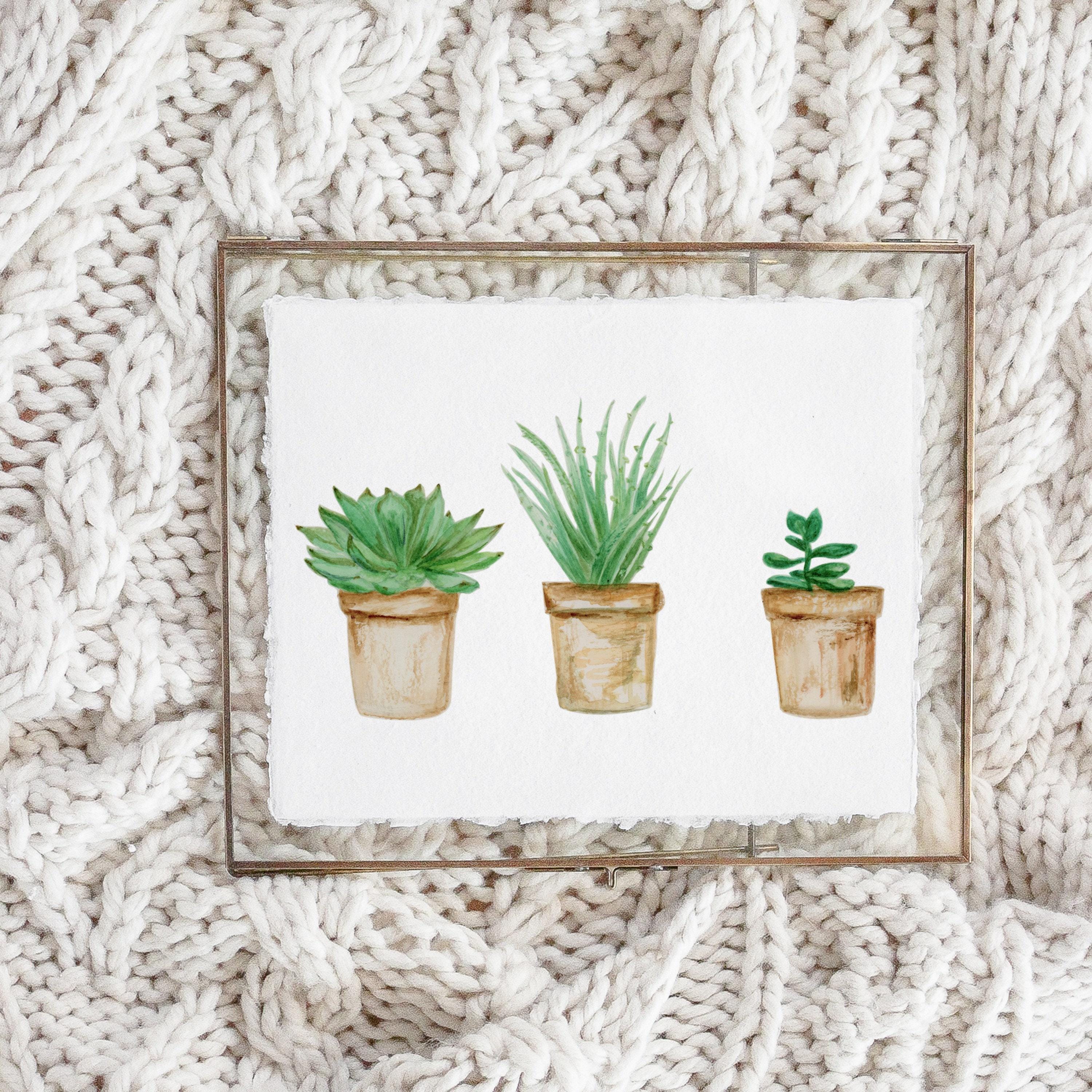 Calligraphy Print - Succulent Pots Watercolor - Horizontal