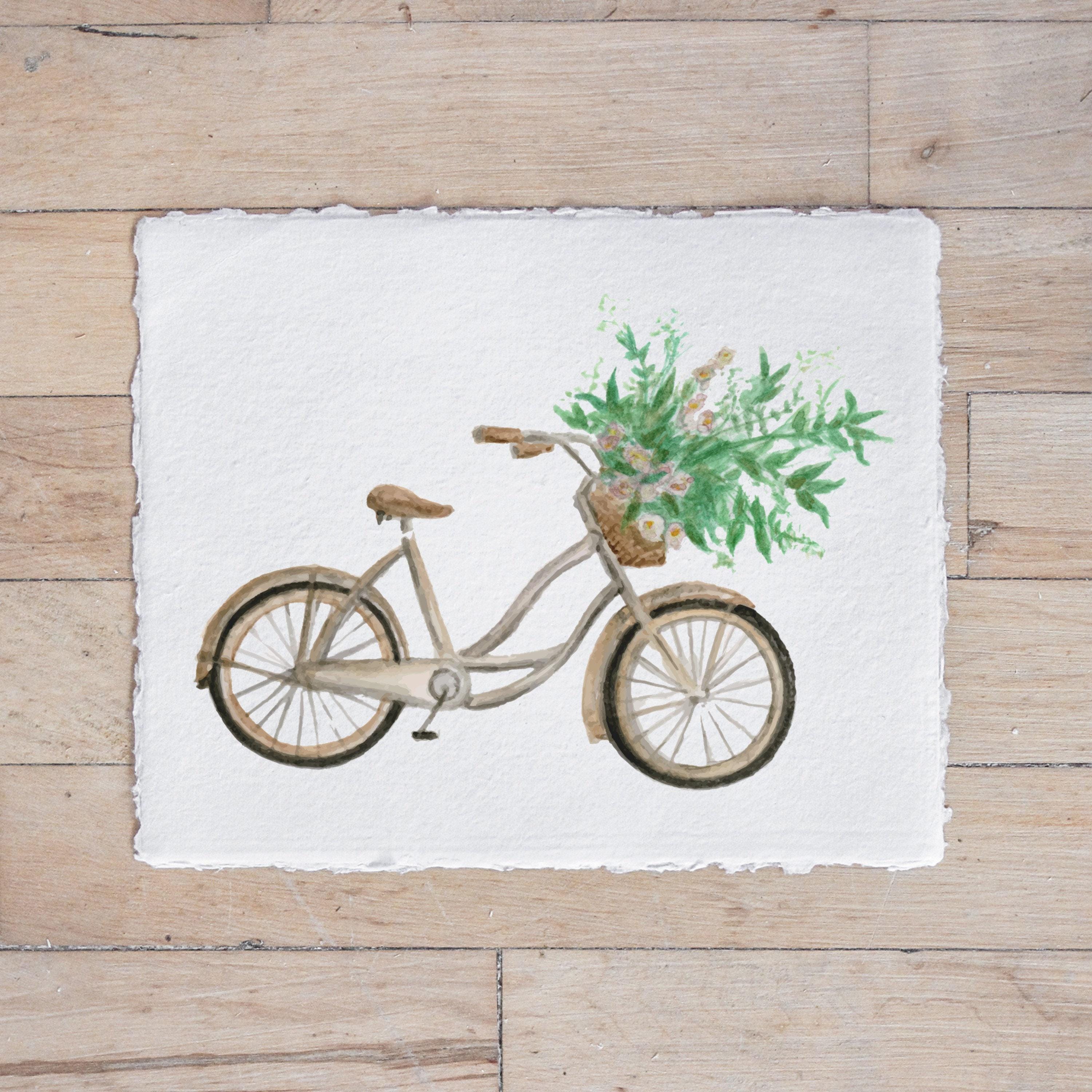 Calligraphy Print - Floral Bike Watercolor - Horizontal