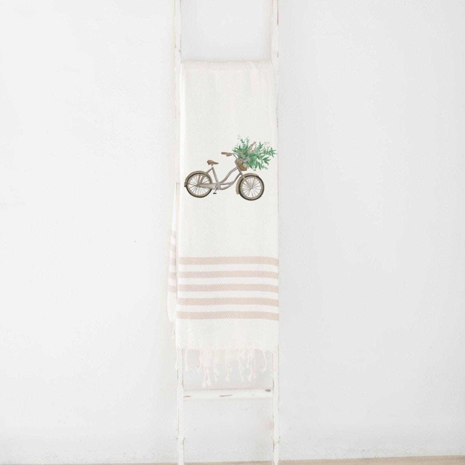 Floral Bike Watercolor Throw Blanket: Organic Cotton Spring Decor