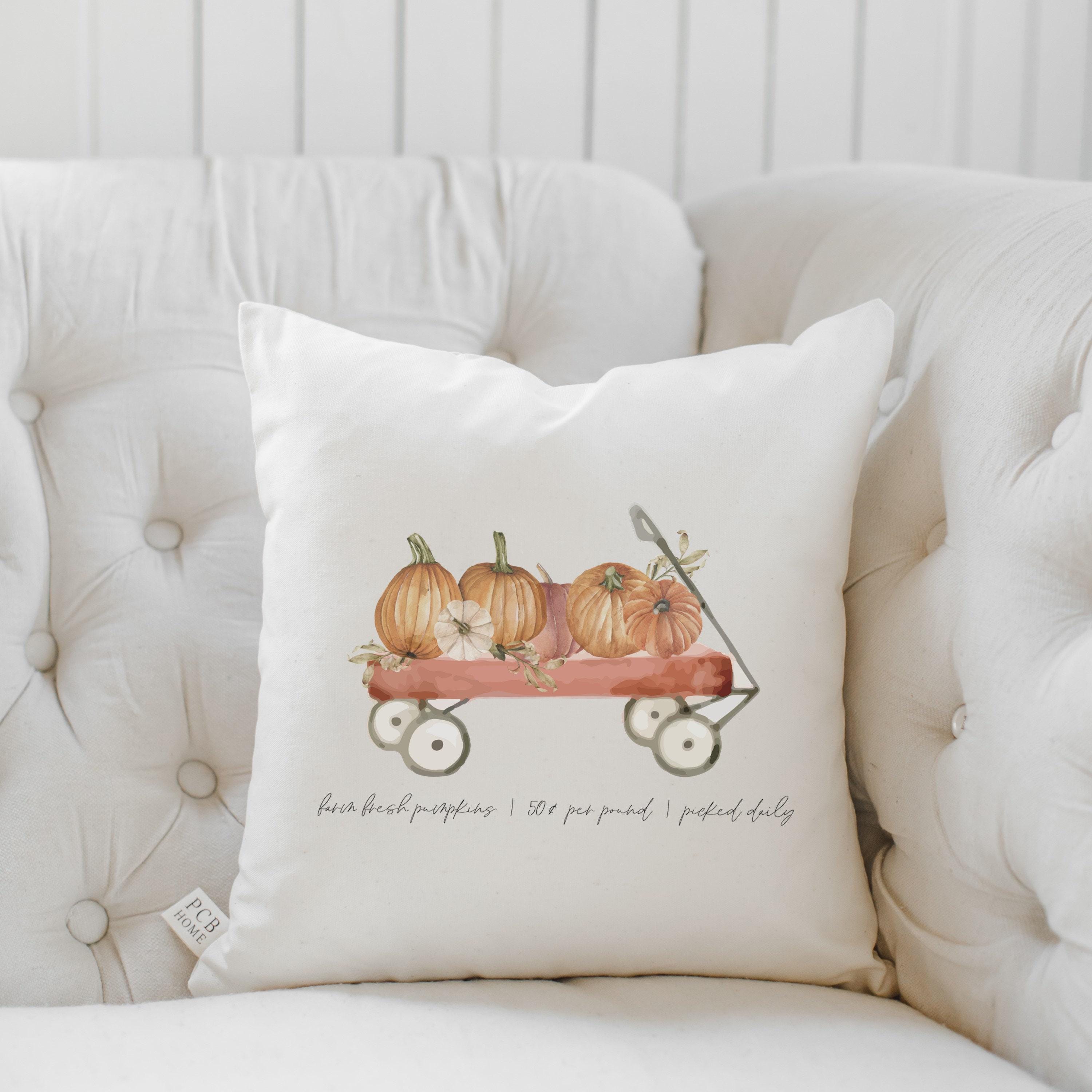 Throw Pillow - Pumpkin Wagon Watercolor, calligraphy, fall decor, housewarming gift, cushion cover, throw pillow, seasonal pillow