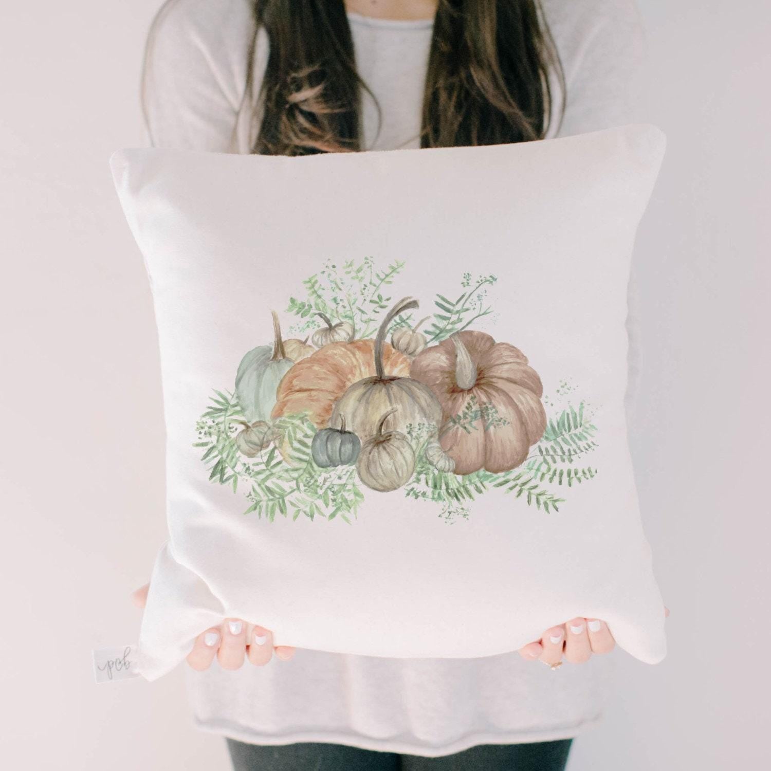 Throw Pillow - Pumpkin Bunch Watercolor, calligraphy, home decor, fall decor, housewarming gift, cushion cover, throw pillow, seasonal