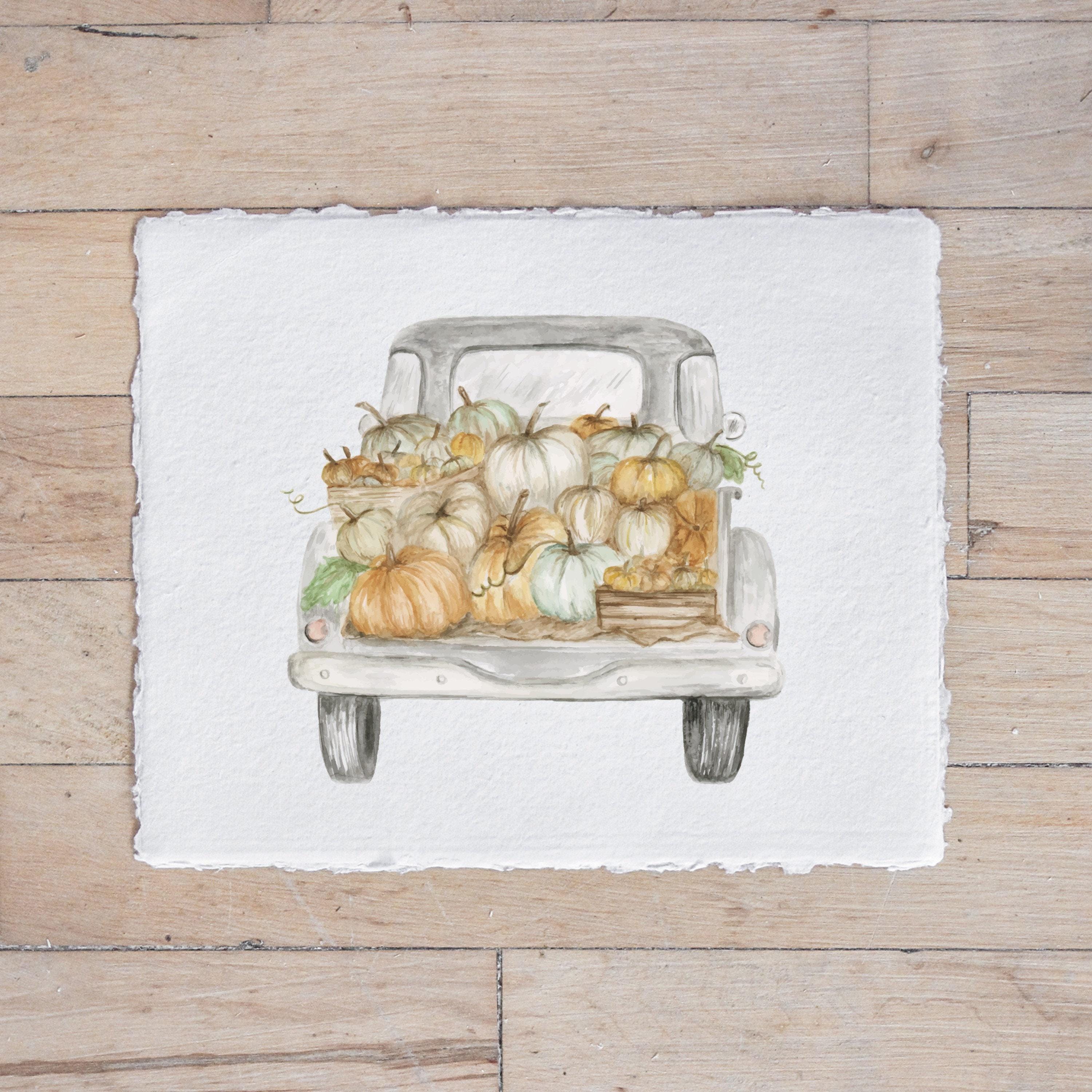 Fall Calligraphy Print - Pumpkin Truck Watercolor, Fall Decor, Gift, Holiday Gift, Seasonal Home Decor