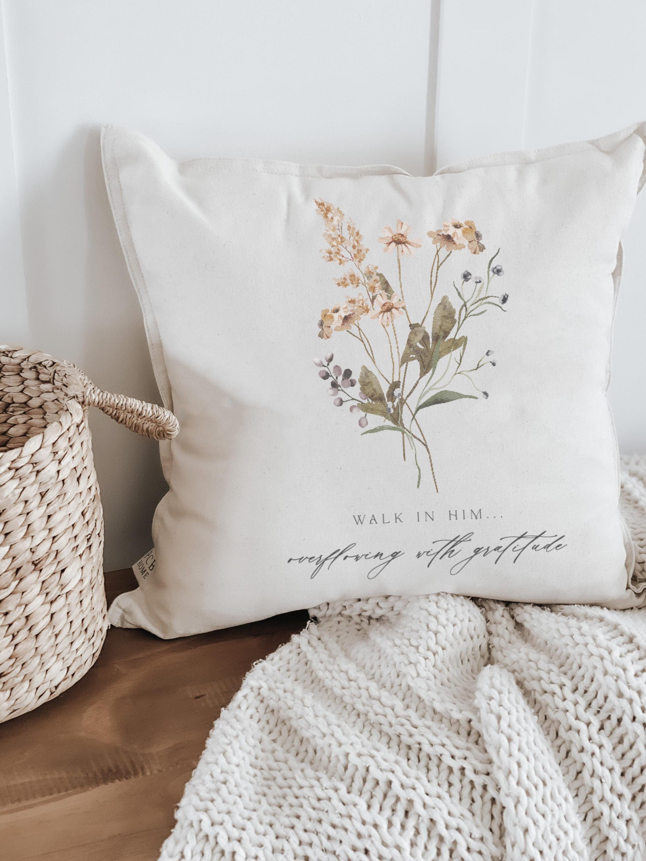 Throw Pillow - Overflowing with Gratitude - Autumn home décor, fall décor, cushion cover, throw pillow, seasonal pillow, cursive font décor