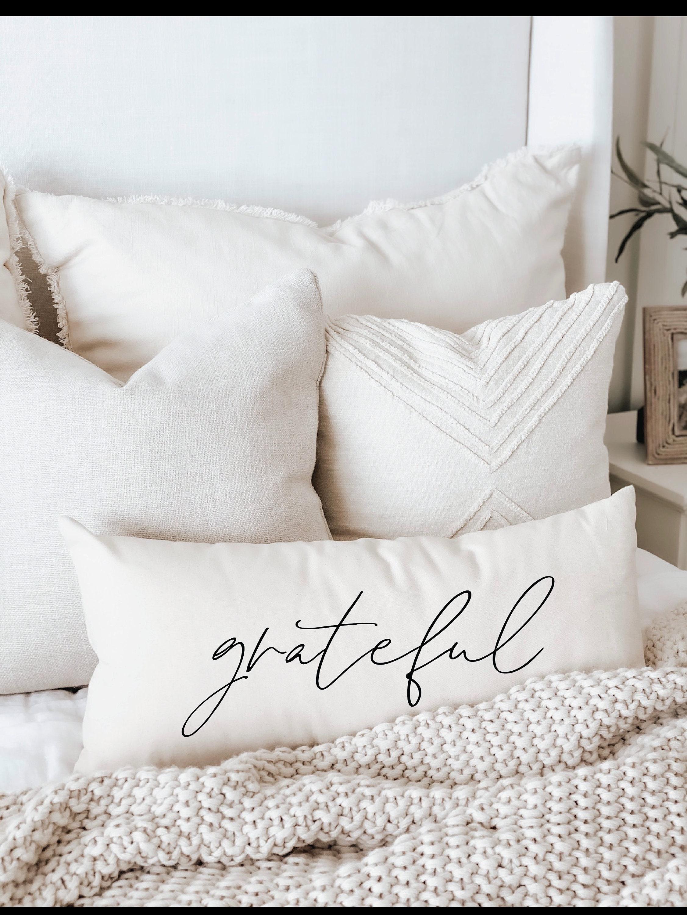 Lumbar Pillow - Grateful - Standard Seam, home decor, housewarming gift, cushion cover, throw pillow, fall decor, autumn