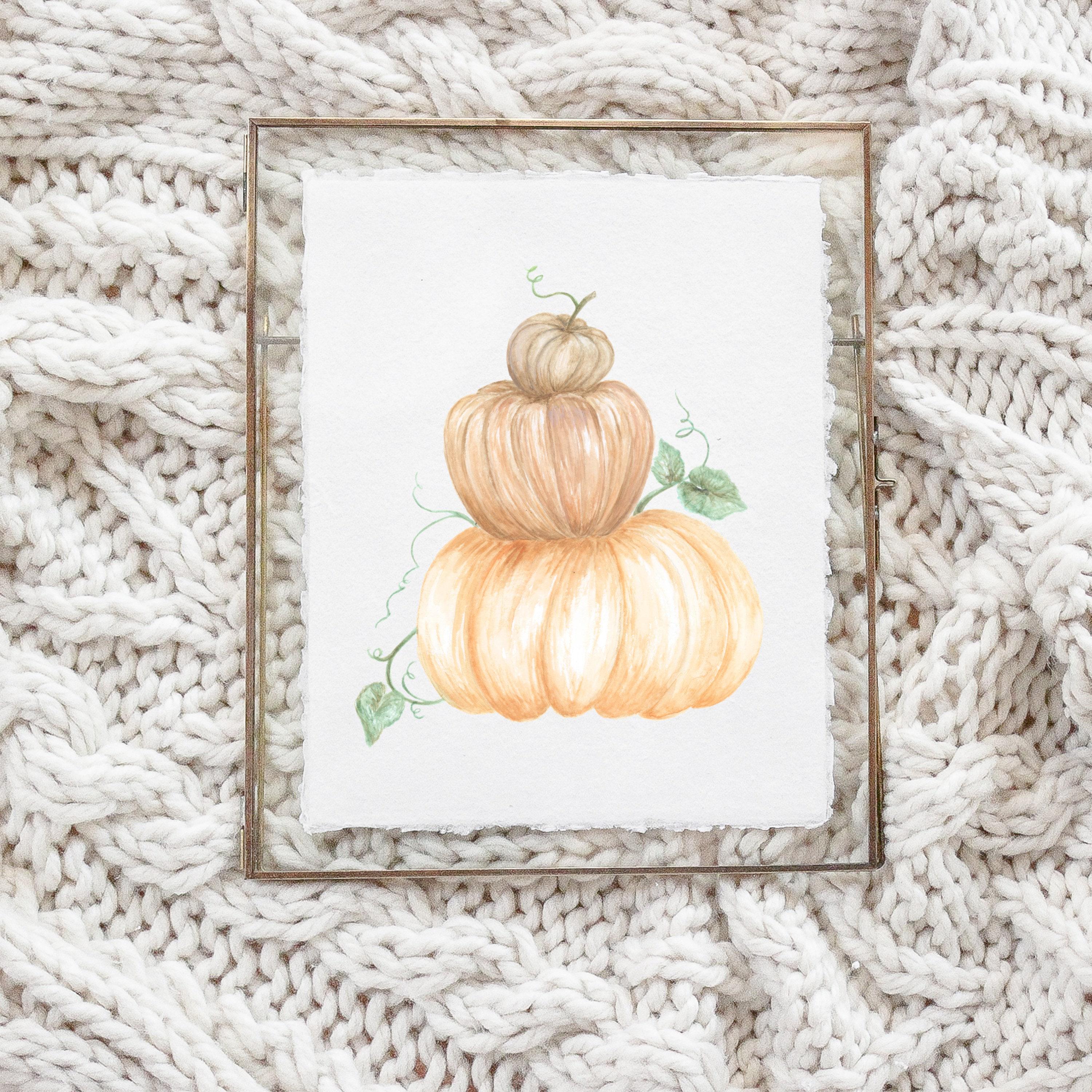 Fall Calligraphy Print - Pumpkin Stack Watercolor, Fall Decor, Gift, Holiday Gift, Seasonal Home Decor