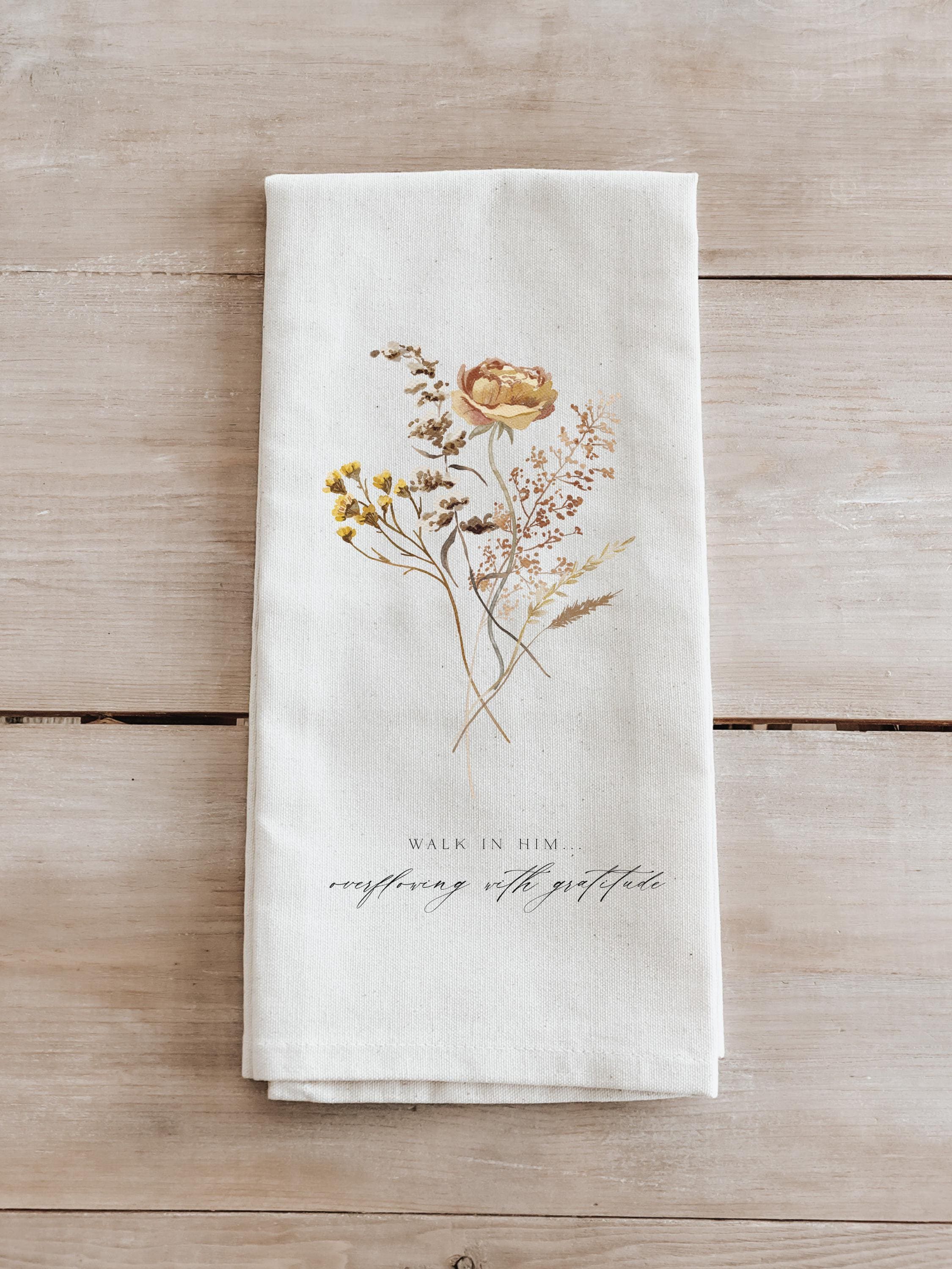 Kitchen Towel - Overflowing with Gratitude - housewarming gift, fall decor, kitchen, women's gift, autumn, thanksgiving, seasonal