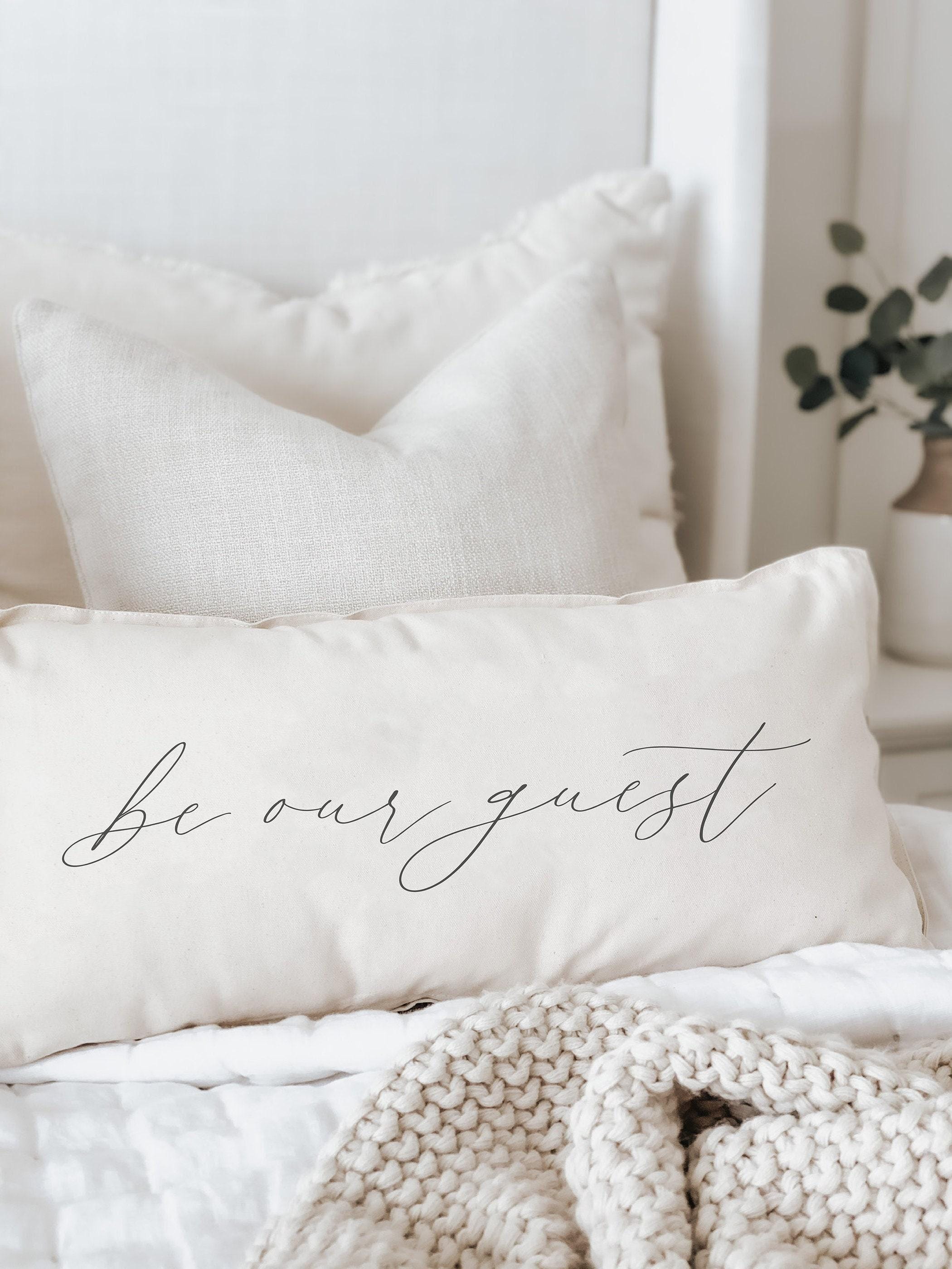 Lumbar Pillow - Be Our Guest - Handmade, Organic Cotton, Calligraphy Home Décor, Shop Small, guest room, entry room