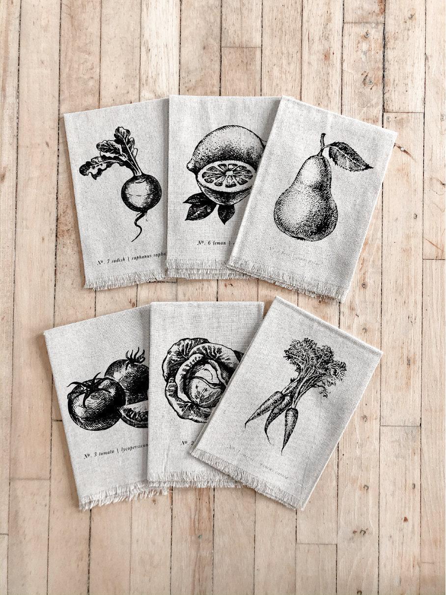 Napkins - Fruits + Veggies Black & White, home decor, housewarming gift, tableware, table, home decor, dinner party,