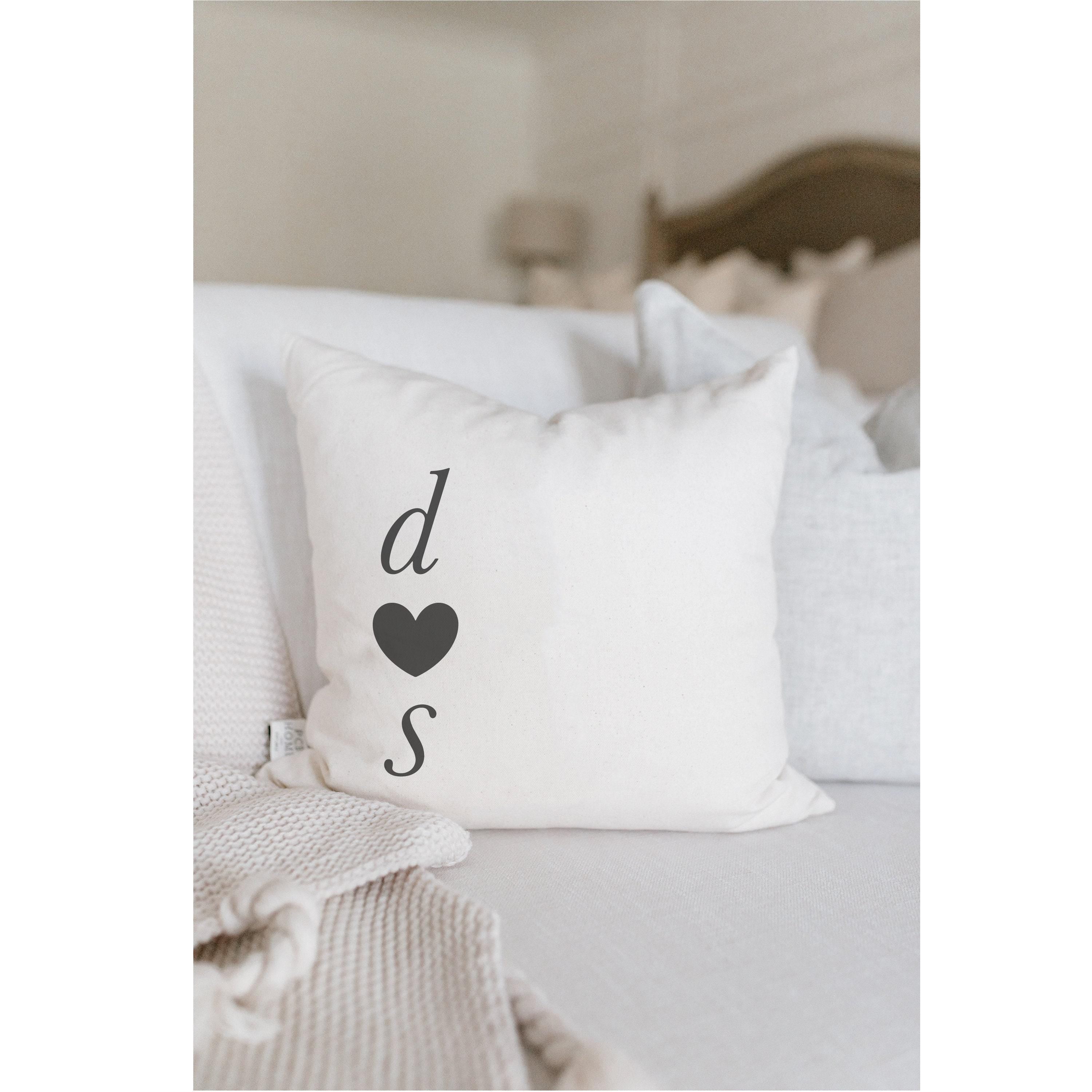 Personalized Initial Heart Throw Pillow: Organic Cotton Farmhouse Decor