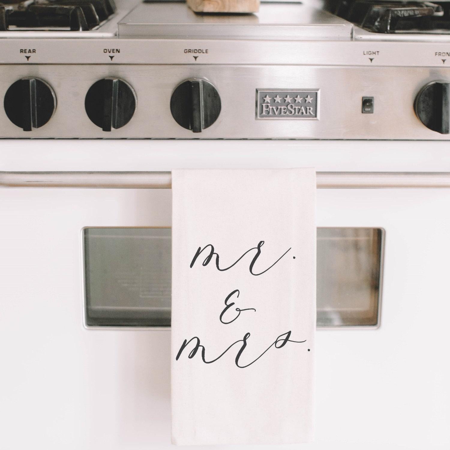 Mr & Mrs Kitchen Towel: Organic Cotton Calligraphy Design