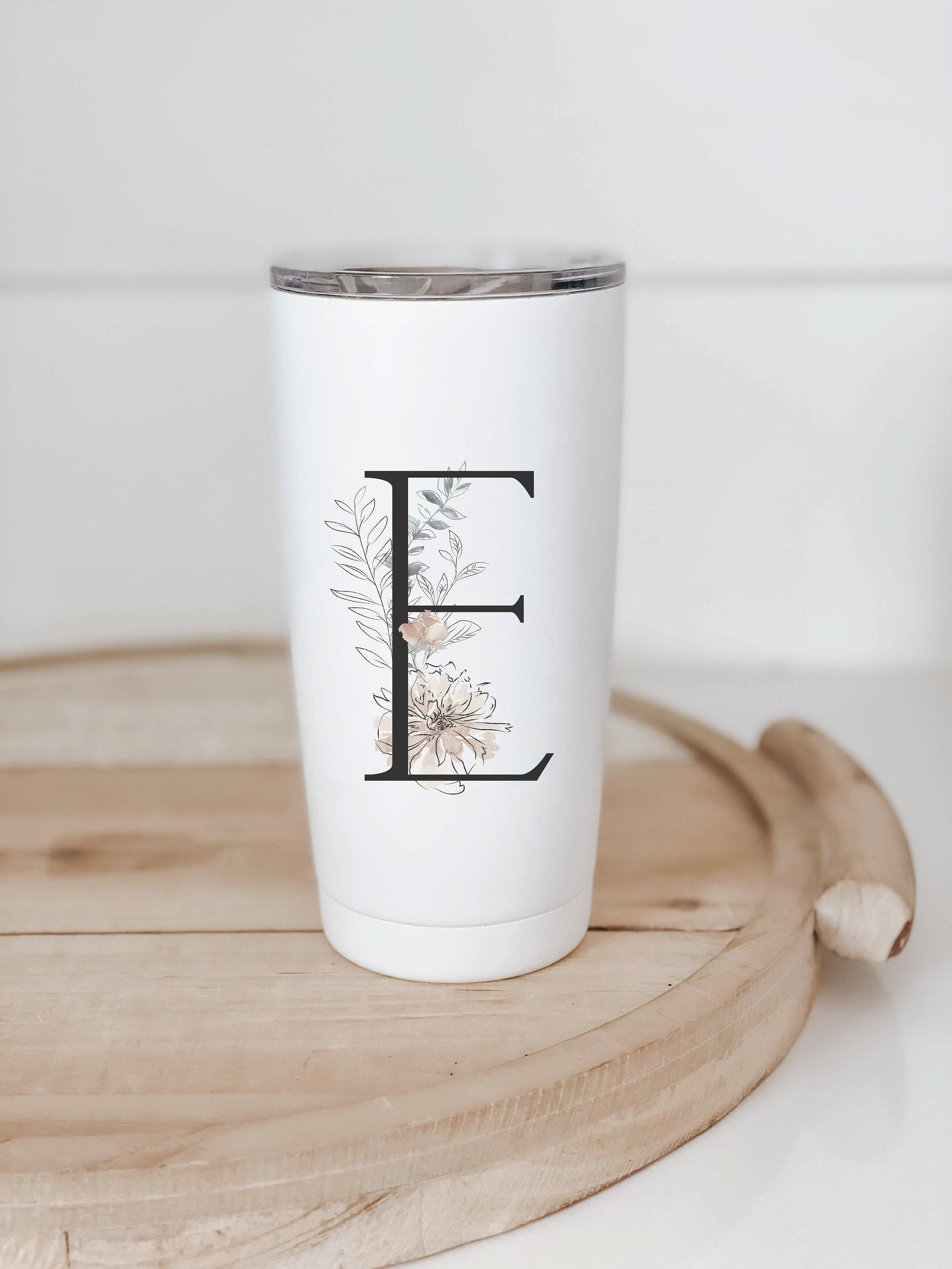 Travel Mug - Personalized Floral Initial - mug, coffee lover, tumbler, drinkware, everyday, travel