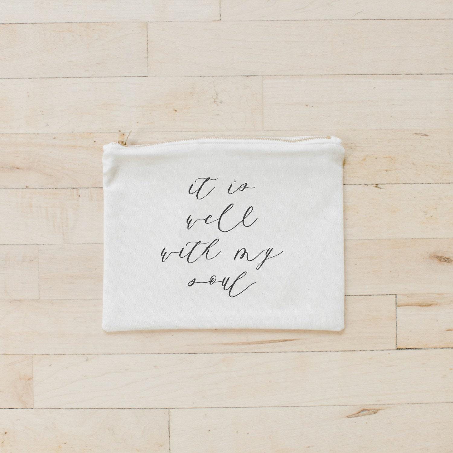 It Is Well With My Soul Cosmetic Bag: Natural Cotton Makeup Clutch