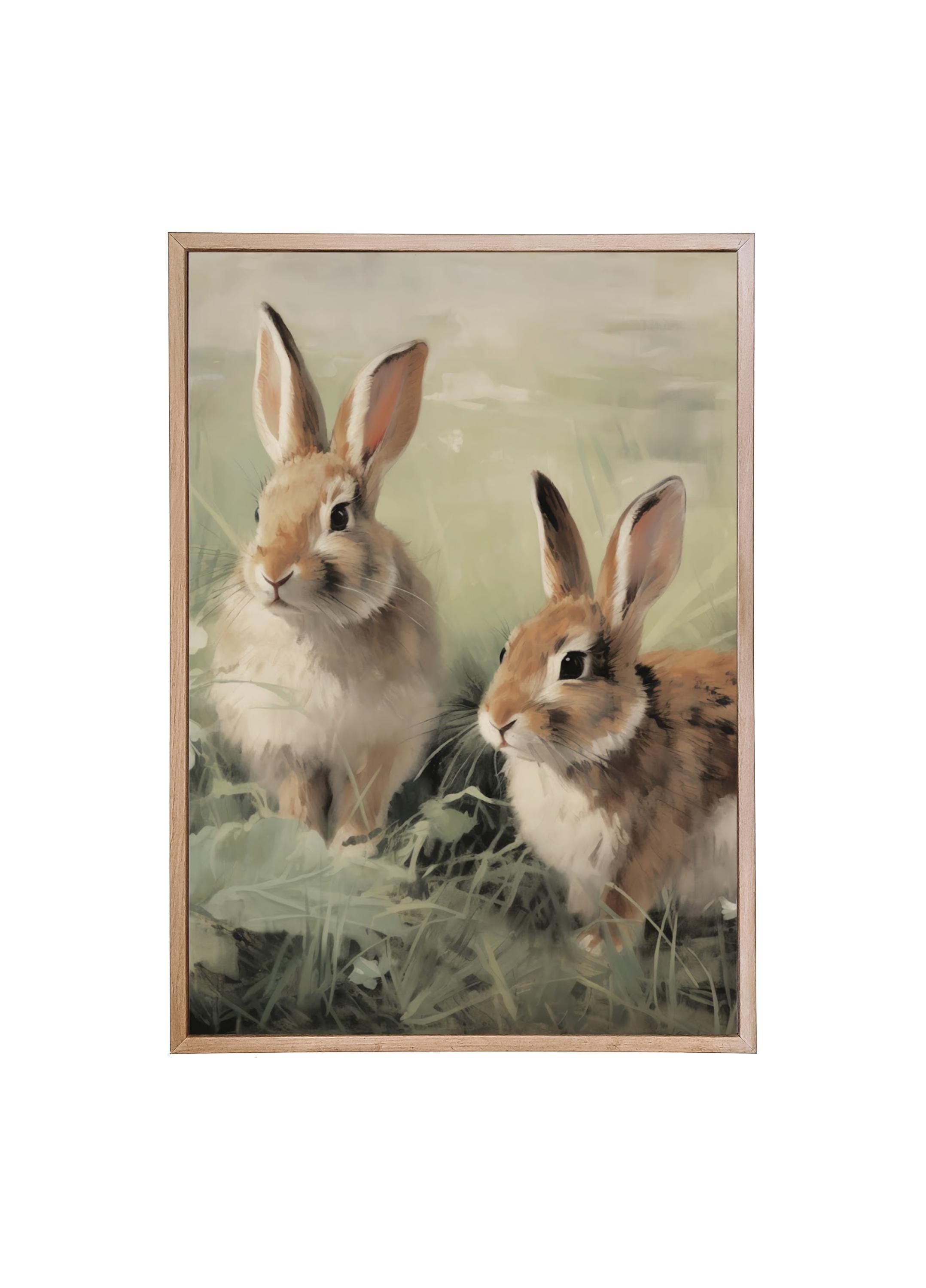 Wood Framed Print - Bunnies - Handmade in USA, gallery wall art, framed decor