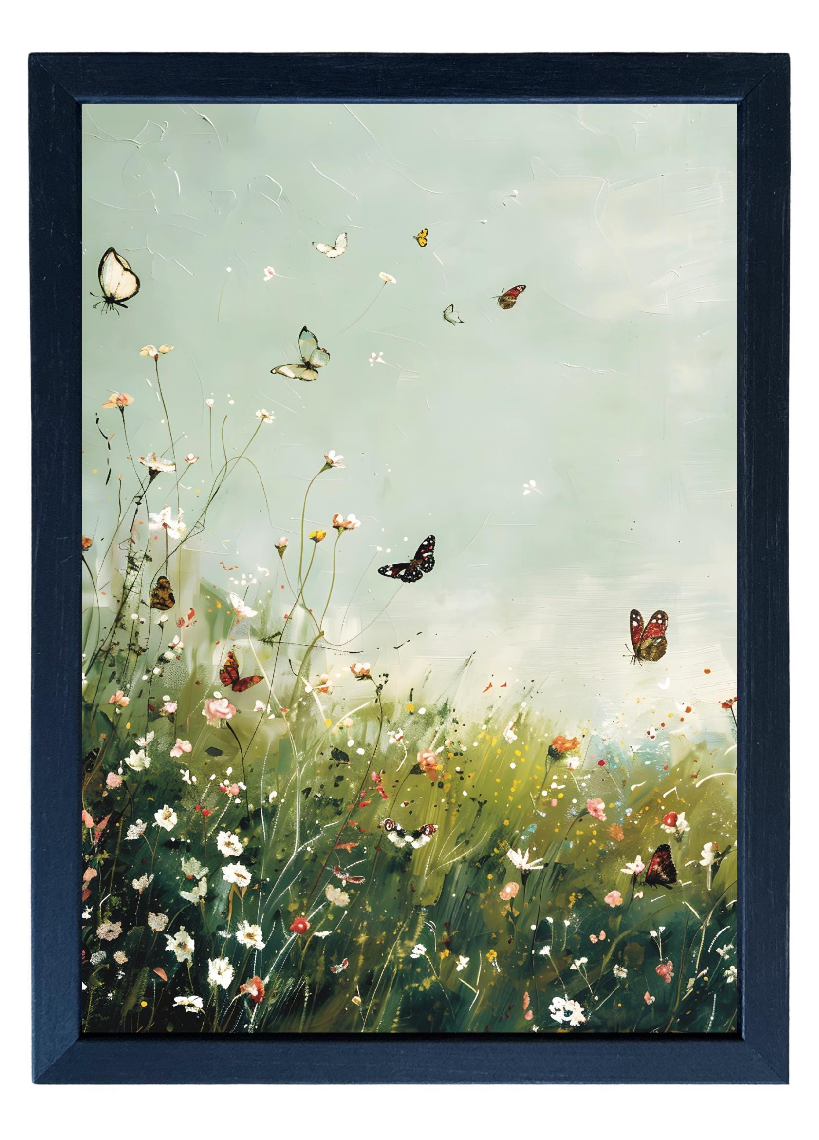 Wood Framed Print - Butterfly Field - Handmade in USA, gallery wall art, framed decor