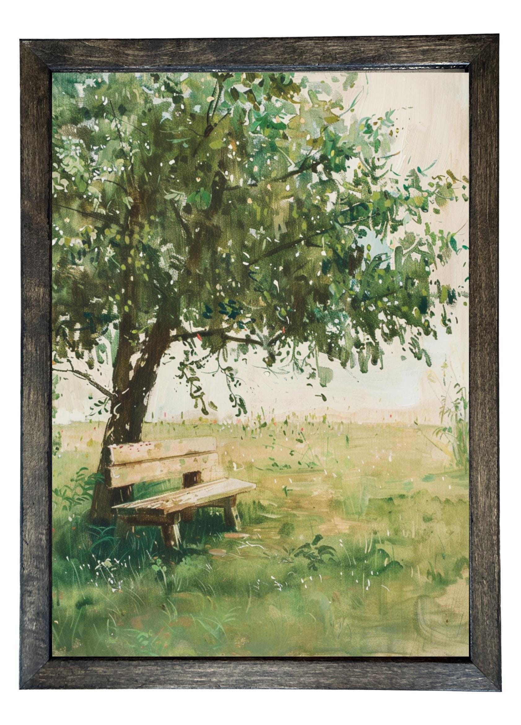 Wood Framed Print - Shaded Bench - Handmade in USA, gallery wall art, framed decor