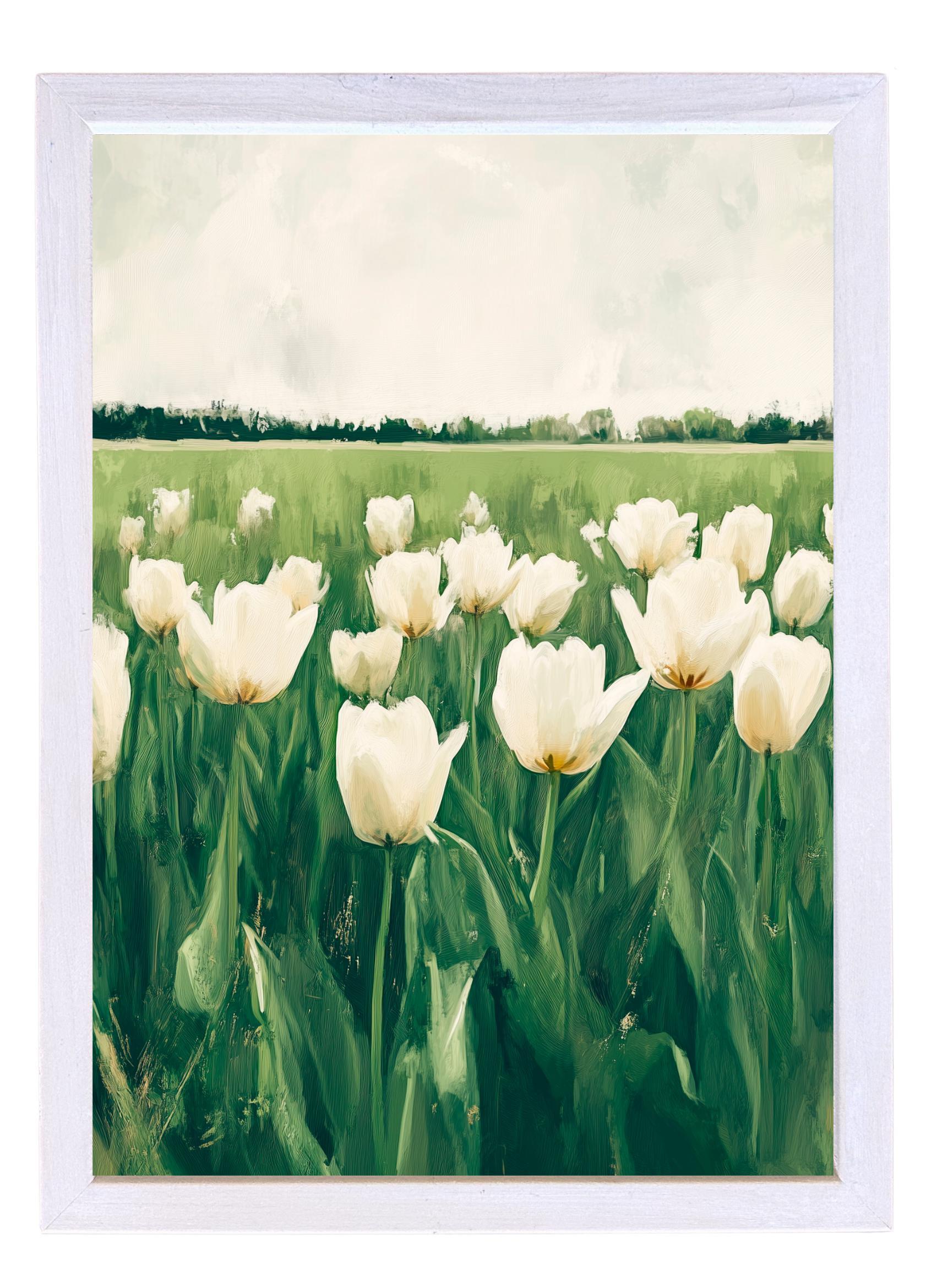 Wood Framed Print - Tulip Field - Handmade in USA, gallery wall art, framed decor
