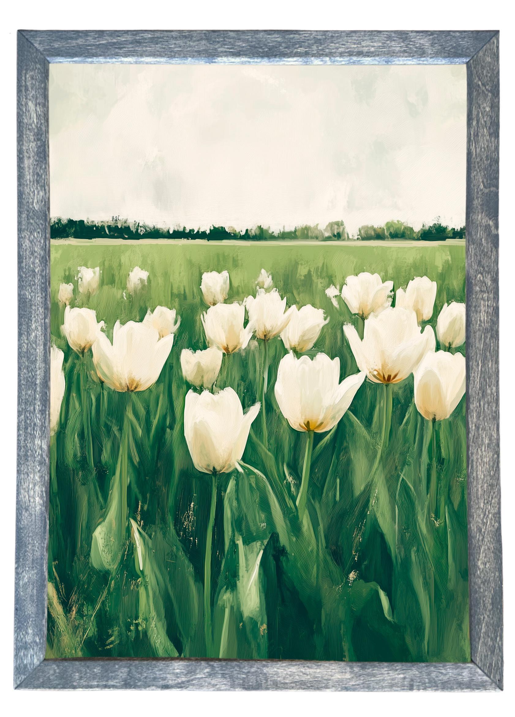 Wood Framed Print - Tulip Field - Handmade in USA, gallery wall art, framed decor