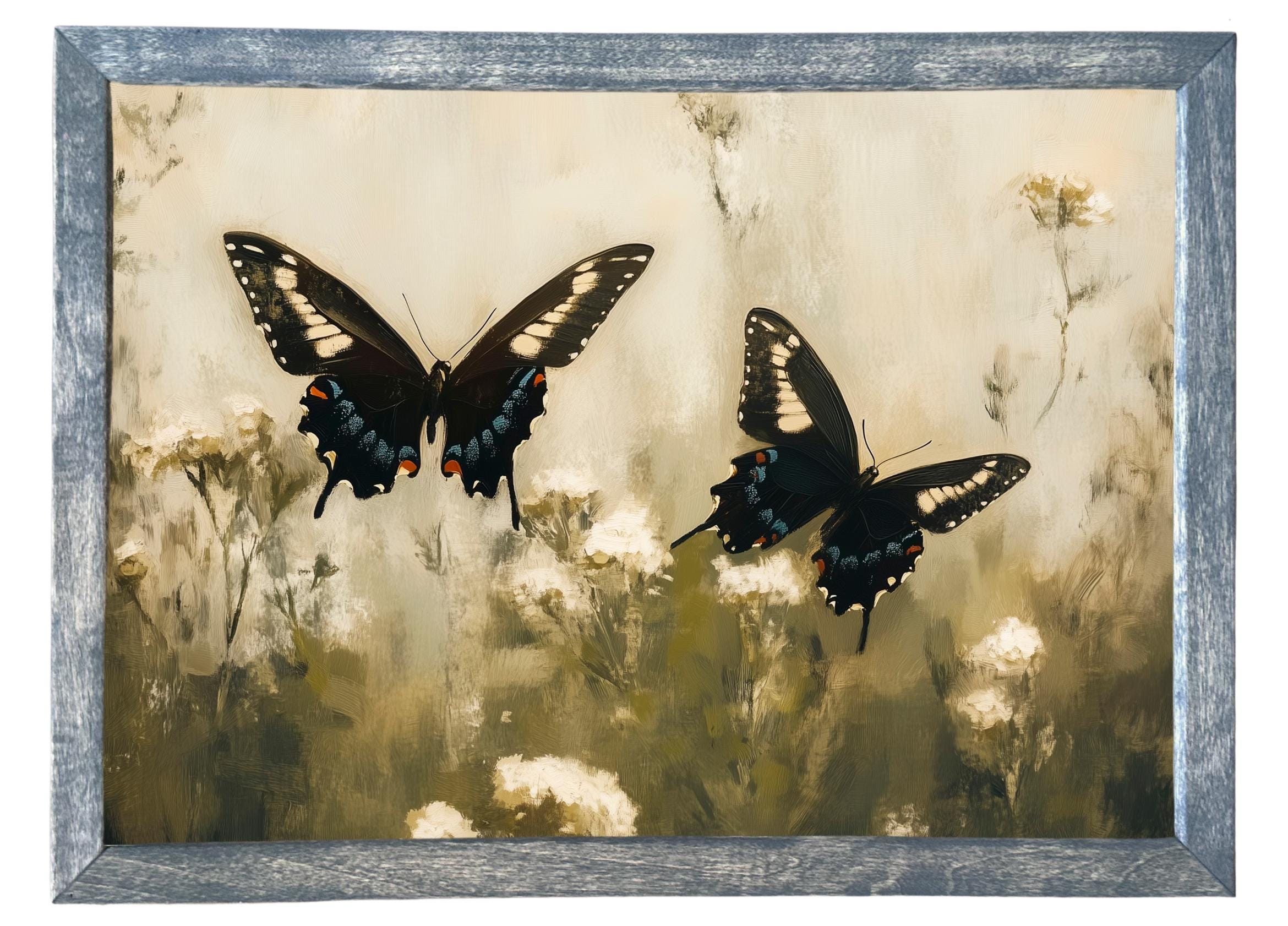 Wood Framed Print - Butterfly Pair - Handmade in USA, gallery wall art, framed decor