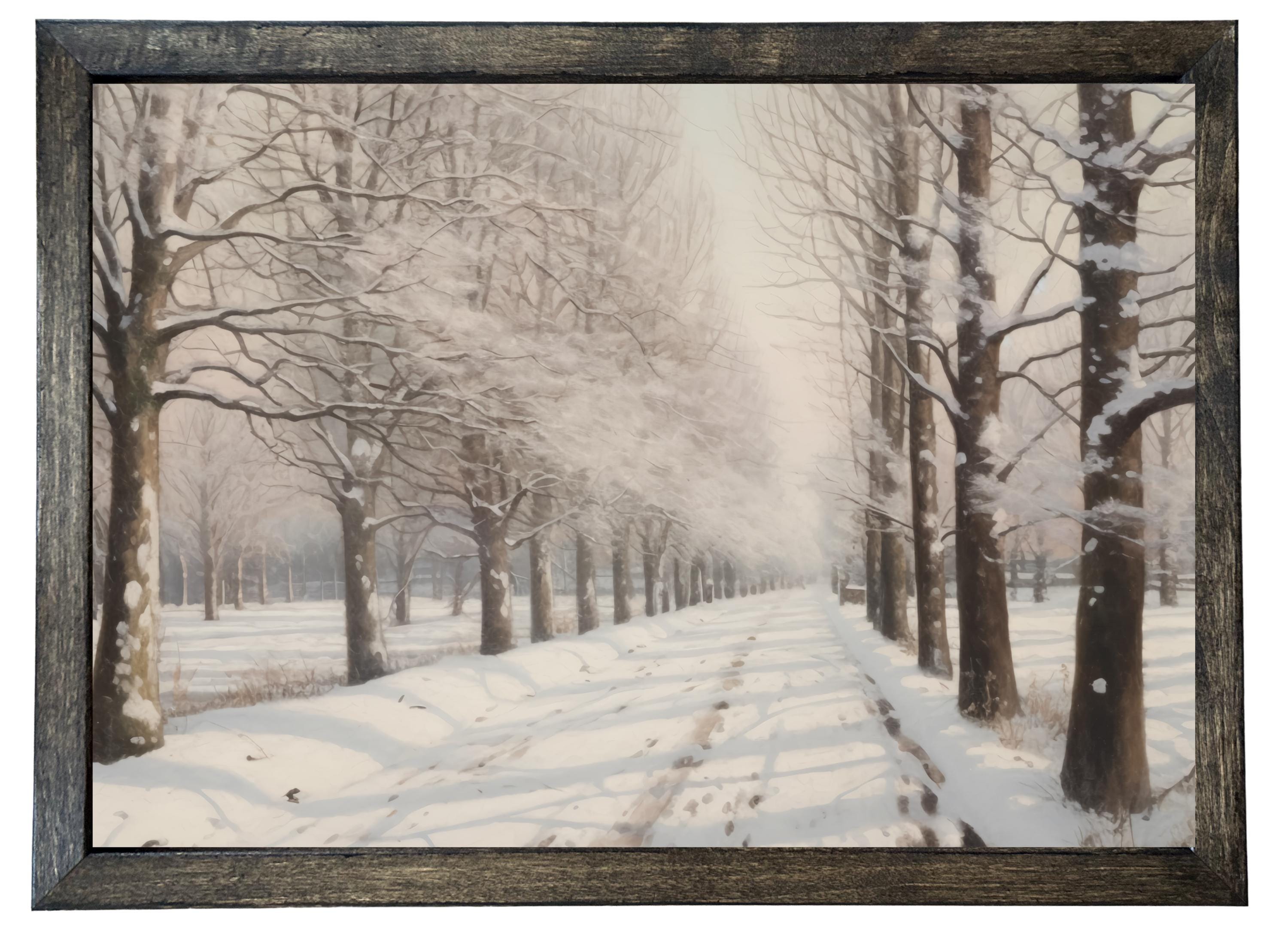 Wood Framed Print - Winter Lane - Handmade in USA, gallery wall art, holiday wall art, christmas decor, framed decor