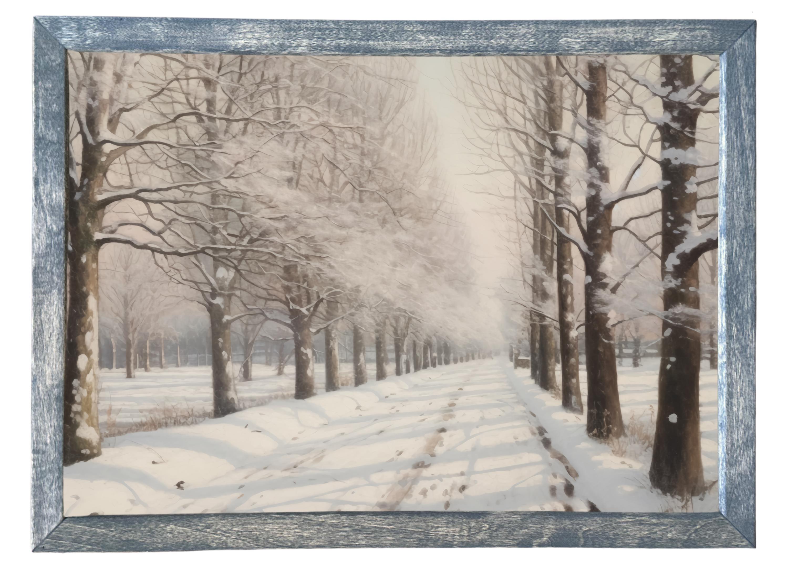 Wood Framed Print - Winter Lane - Handmade in USA, gallery wall art, holiday wall art, christmas decor, framed decor