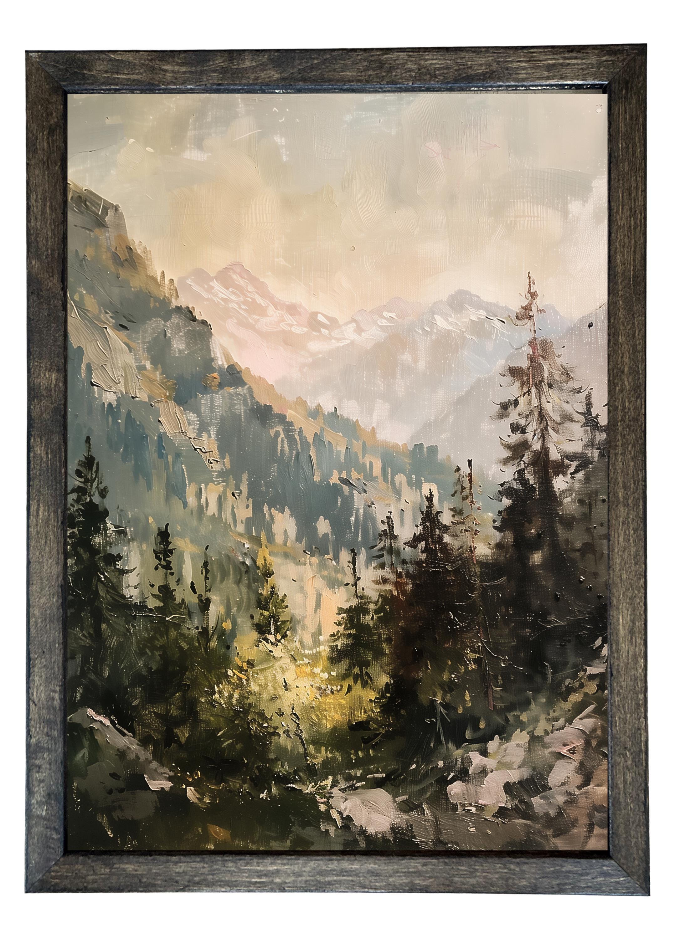 Wood Framed Print - Mountain Scene - Handmade in USA, gallery wall art, holiday wall art, christmas decor, framed decor