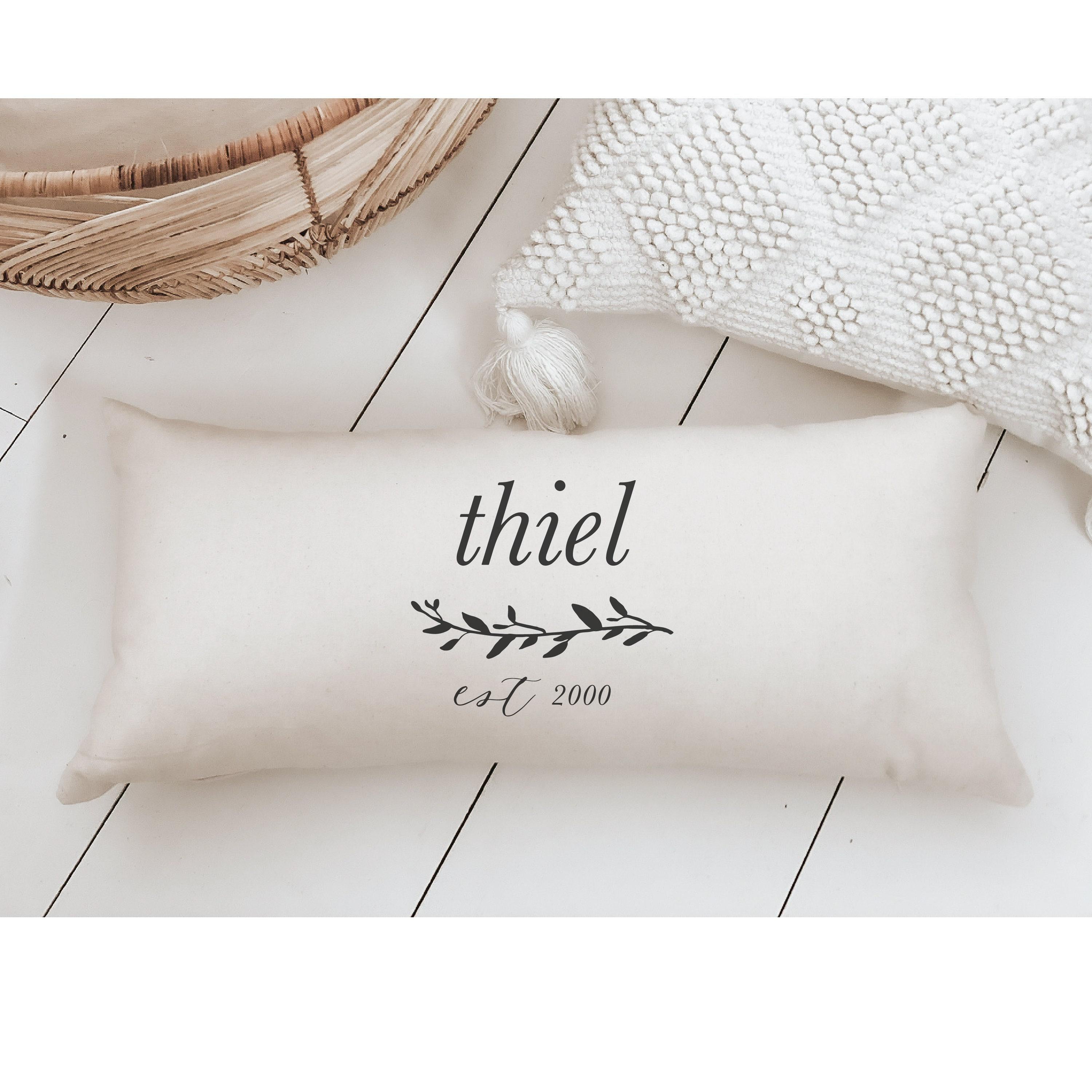 Personalized Lumbar Pillow: Farmhouse Last Name Laurel Design