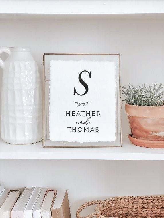 Personalized Initial Calligraphy Print: Handmade Paper Decor