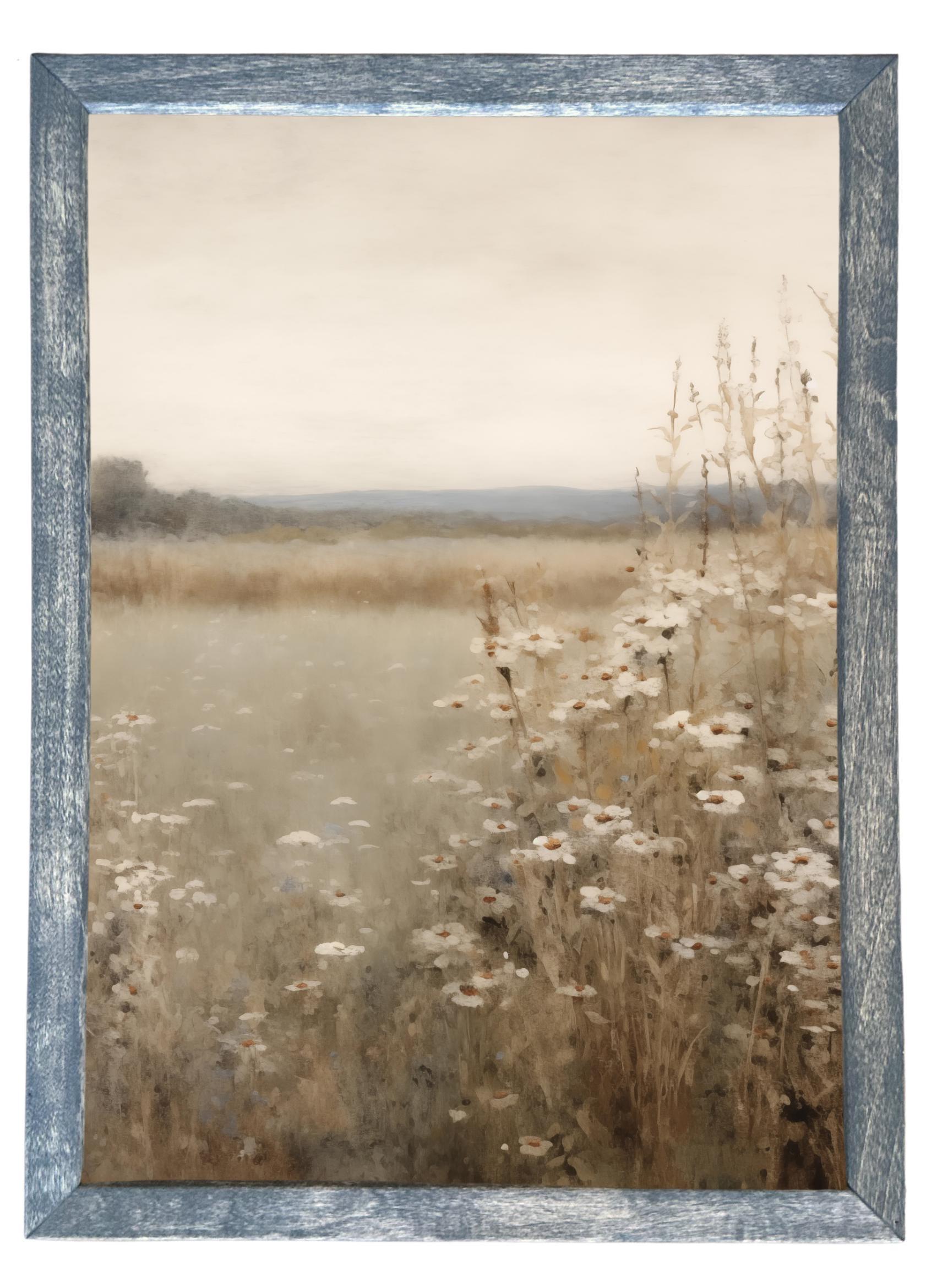 Wood Framed Print - Neutral Daisies - Handmade in USA, gallery wall art, framed decor