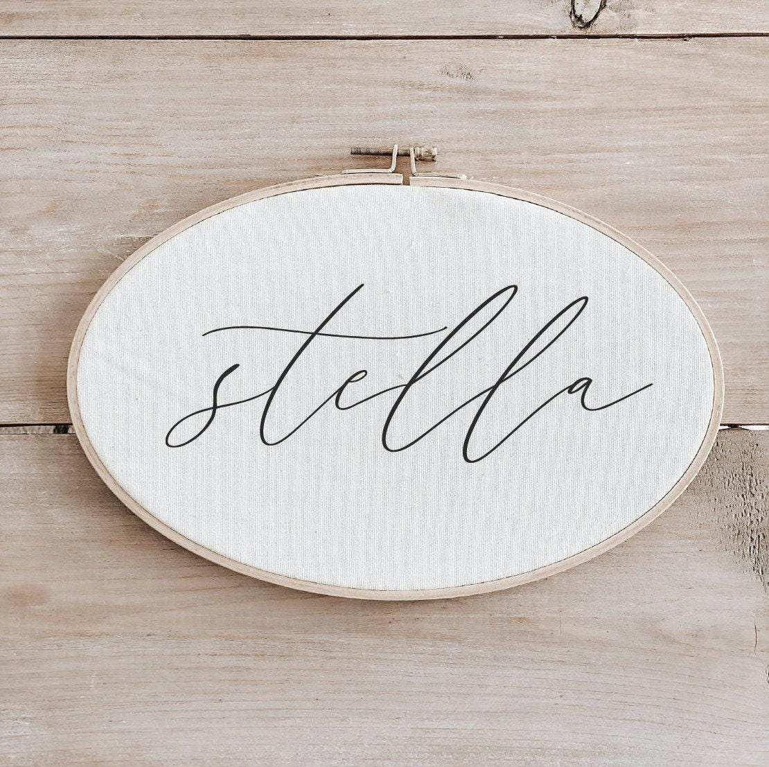 Personalized Calligraphy Name Embroidery Hoop: Rustic Farmhouse Decor