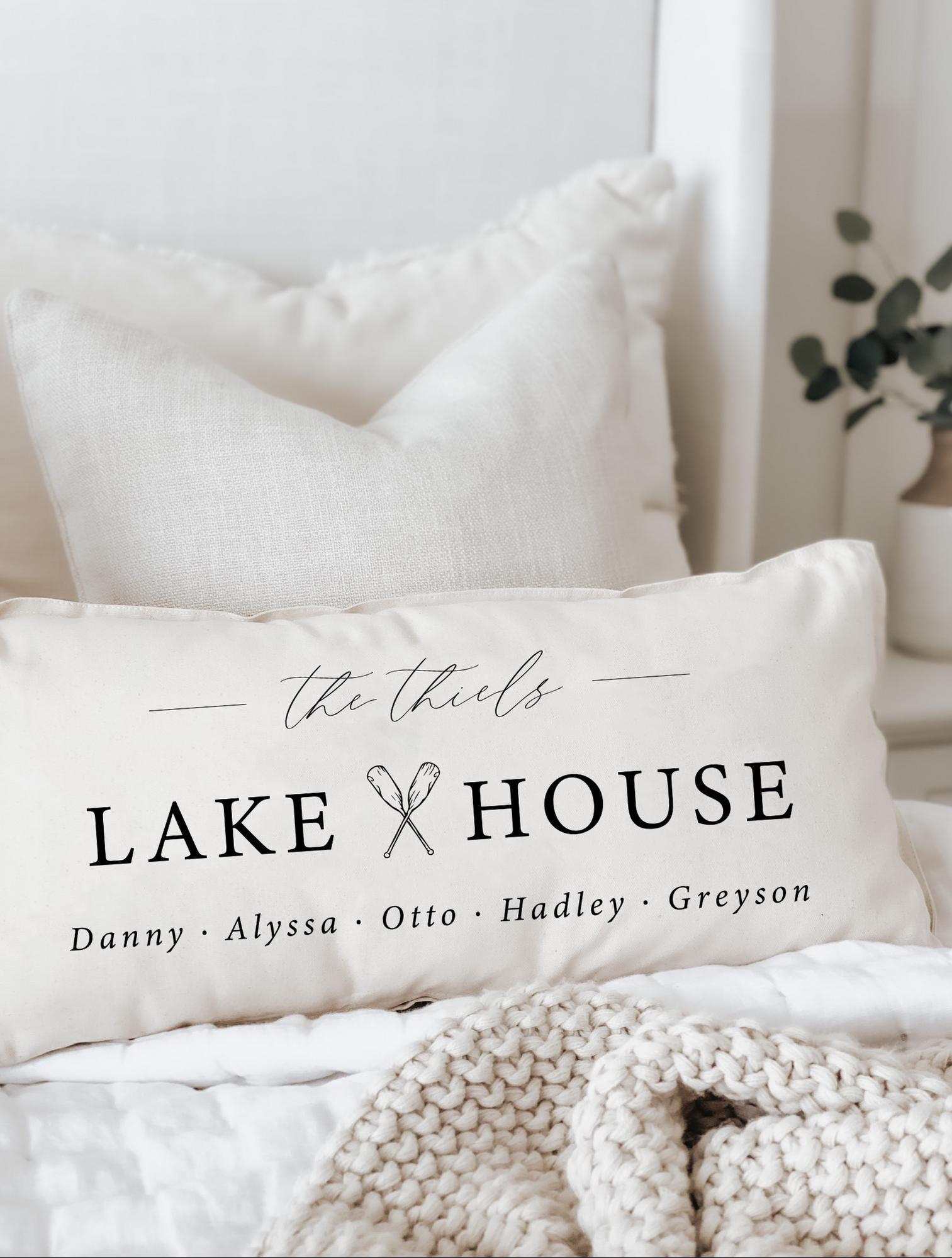 Lumbar Pillow - Personalized Lake House - Farmhouse Style, home décor, wedding gift, engagement present, housewarming, cushion
