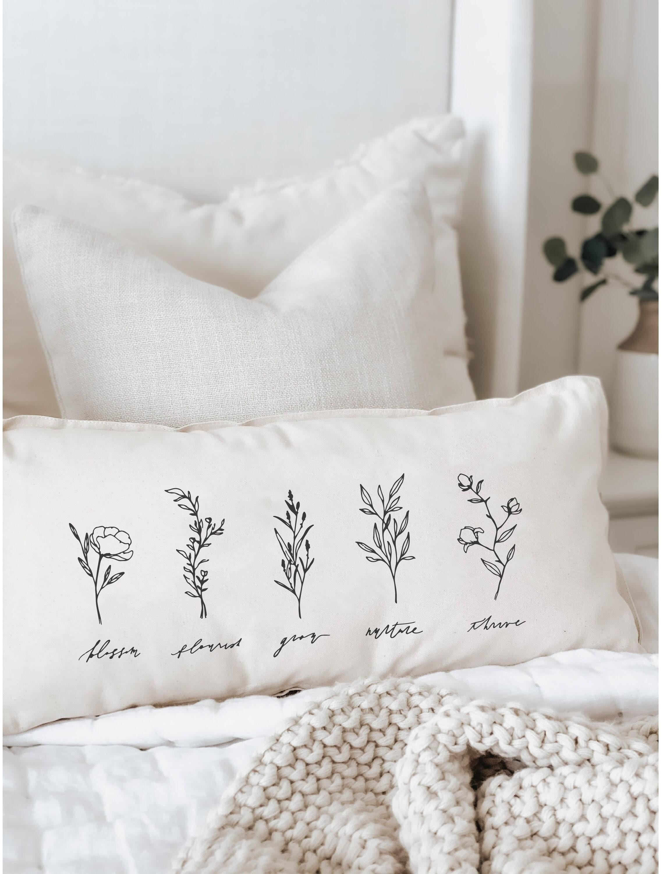Lumbar Pillow - Wildflowers - Floral Print, Handmade in USA, Organic Cotton, Calligraphy Decor, Shop Small, Housewarming gift, Spring Gifts