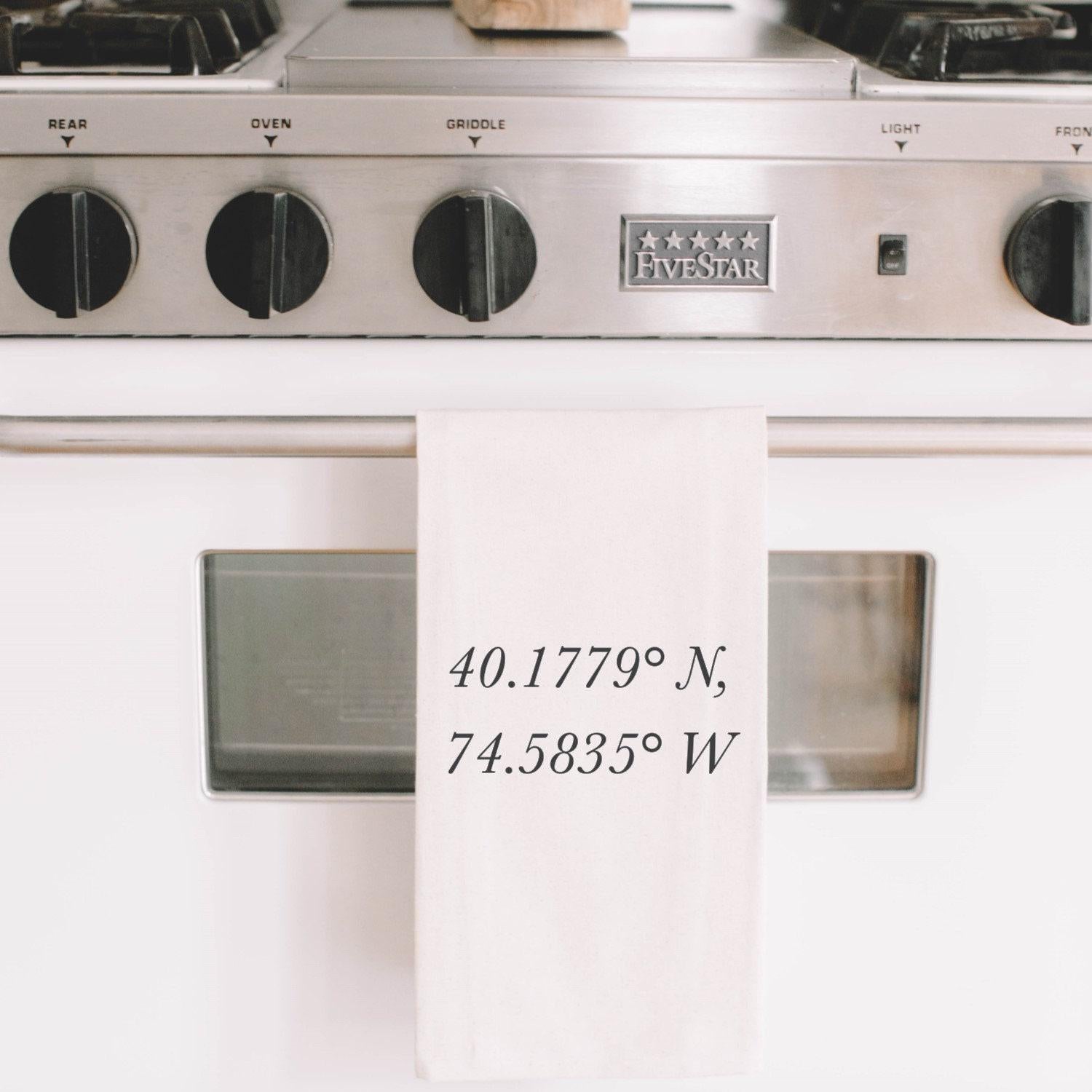 Personalized Coordinates Tea Towel: Organic Cotton Kitchen Decor