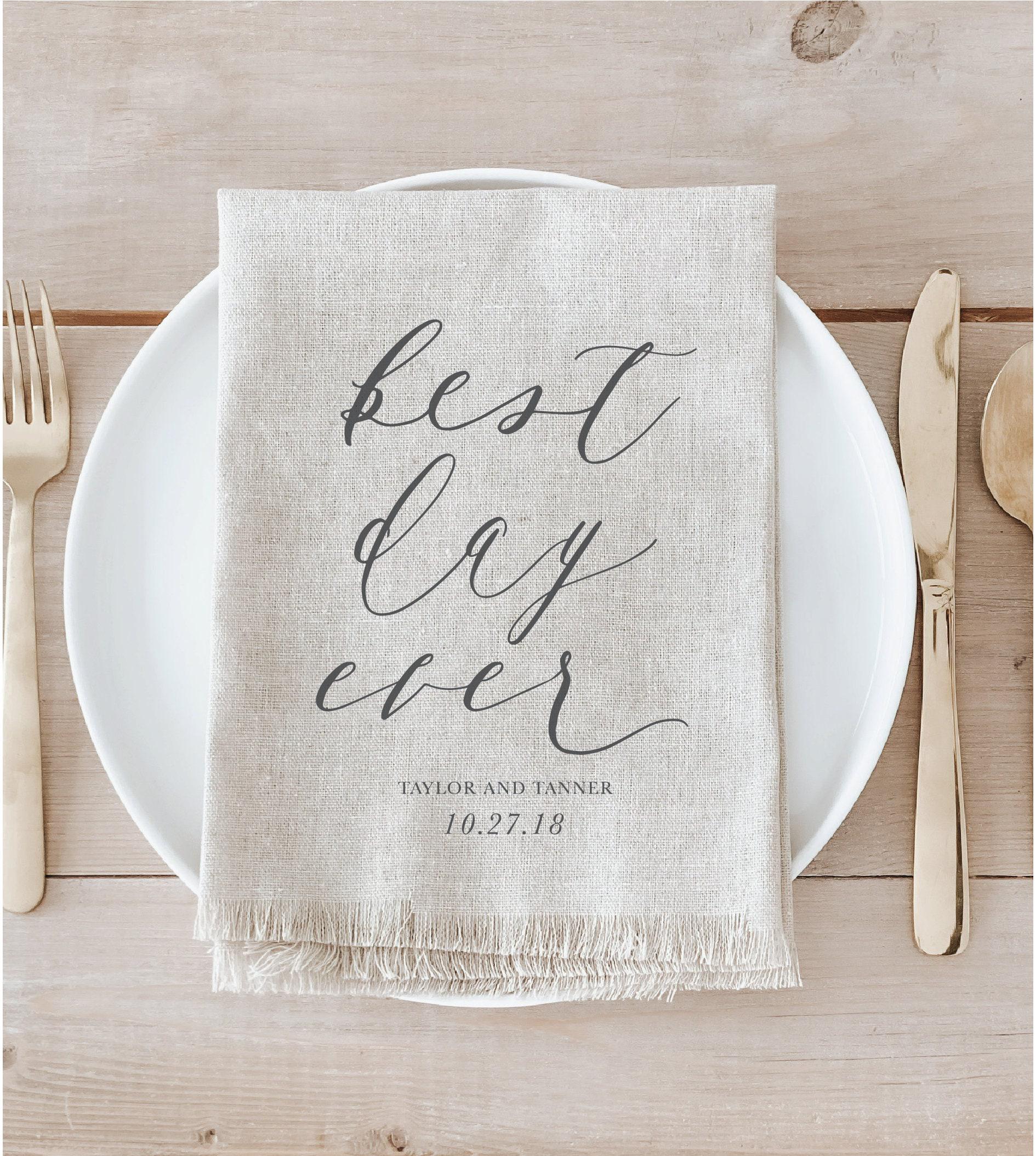 Napkin - Best Day Ever with Personalized Names and Wedding Date - Wedding sweetheart table decor, newlywed gift, new mr and mrs present