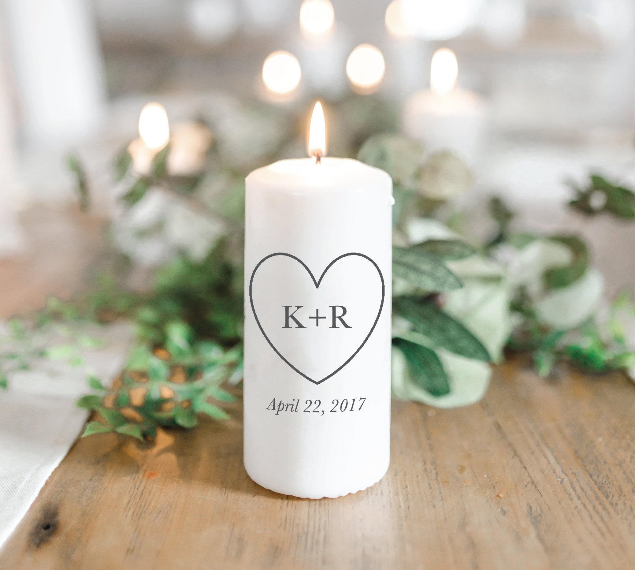 Pillar Unity Candle - Personalized Heart, Initials & Date - wedding favor, newlywed gift