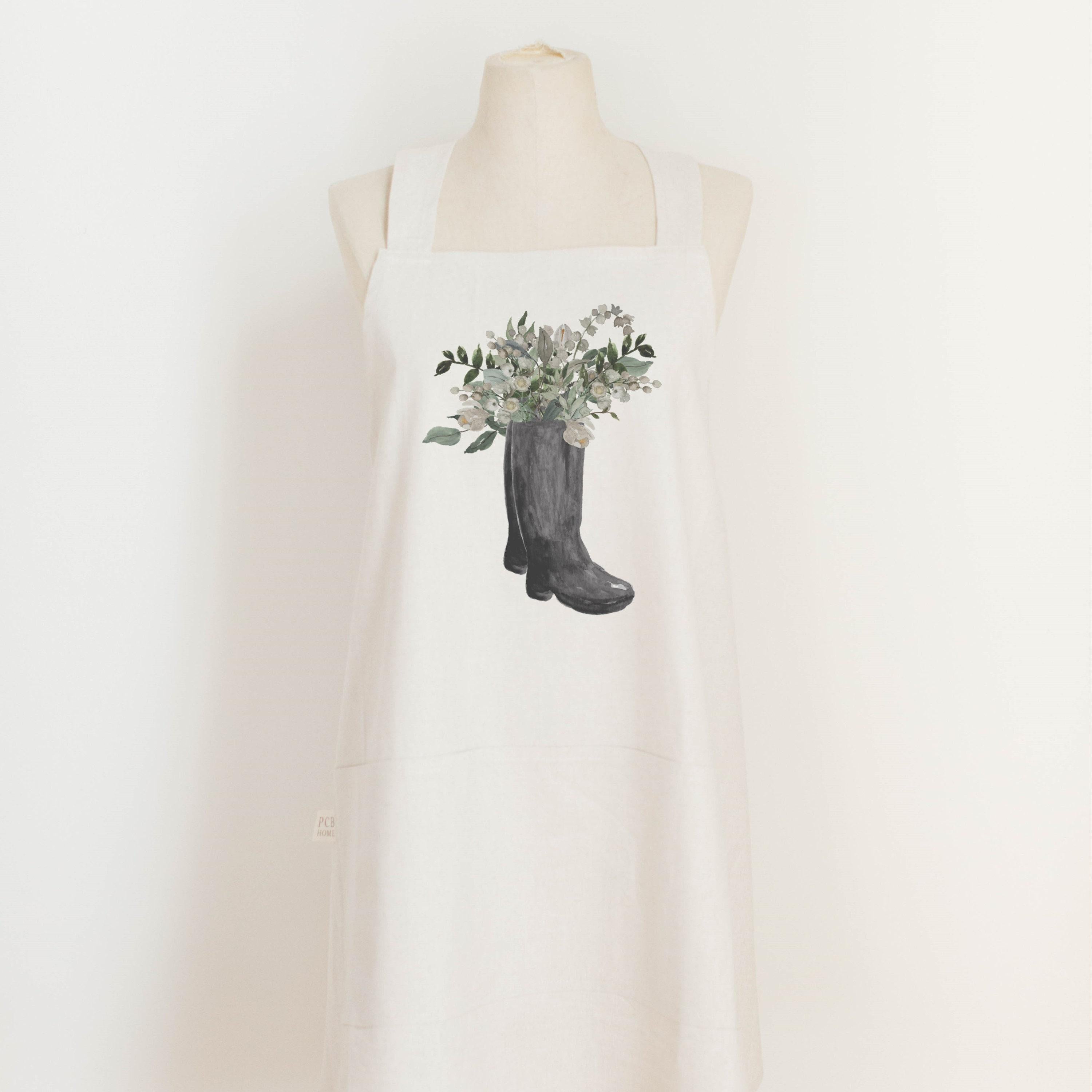 Boots Watercolor Apron: Unbleached Cotton Kitchen Decor