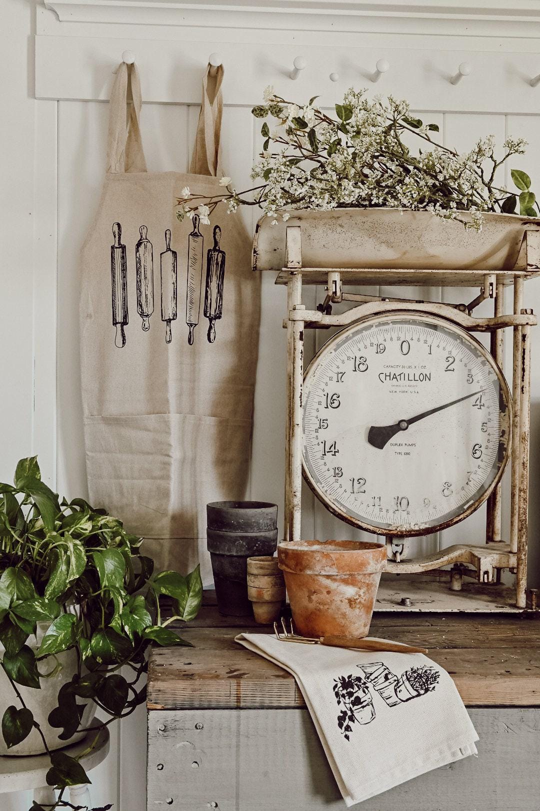 Apron - Rolling Pins - Women's Cross back Apron with pockets, gift for mom, chef, cook, kitchen, baking