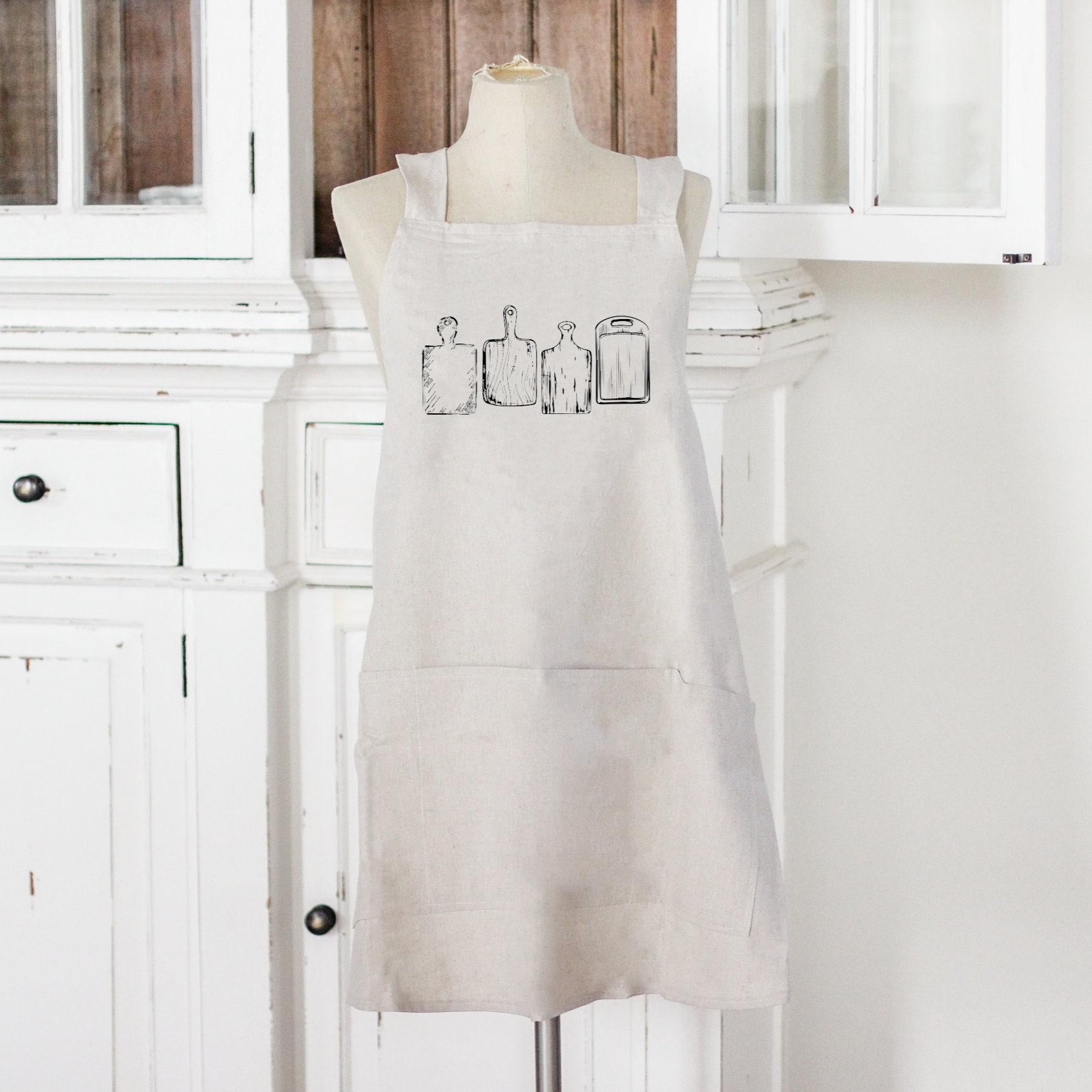 Apron - Cutting Boards - Women's Cross back Apron with pockets, gift for mom, chef, cook, kitchen, baking