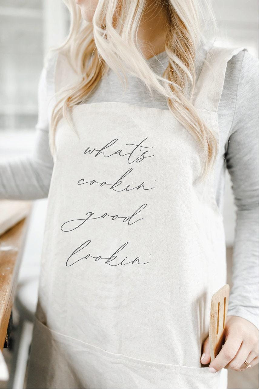 What's Cookin Good Lookin Apron - Unbleached Cotton Kitchen Decor