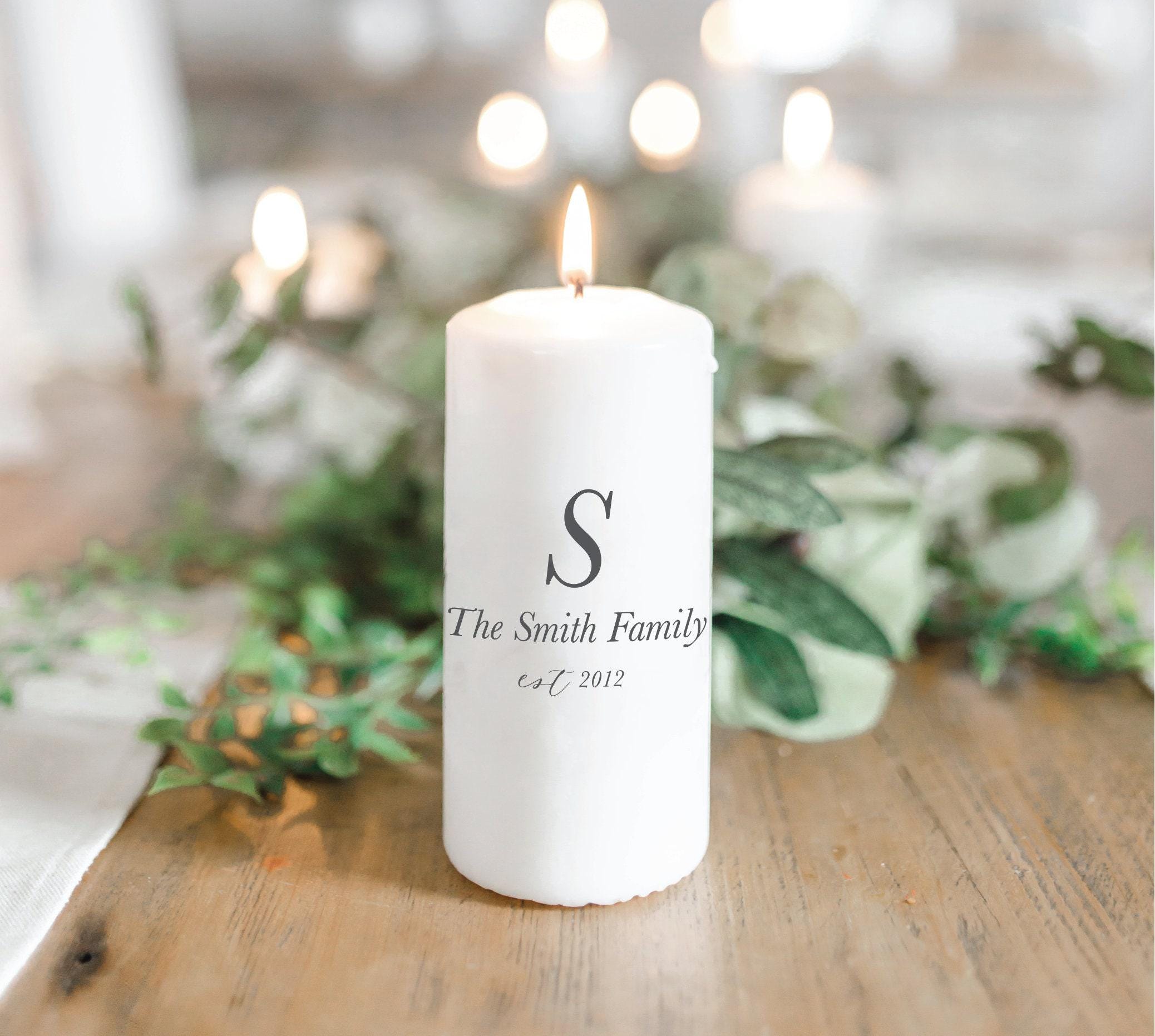 Personalized Family Name Pillar Candle: Rustic Wedding Centerpiece