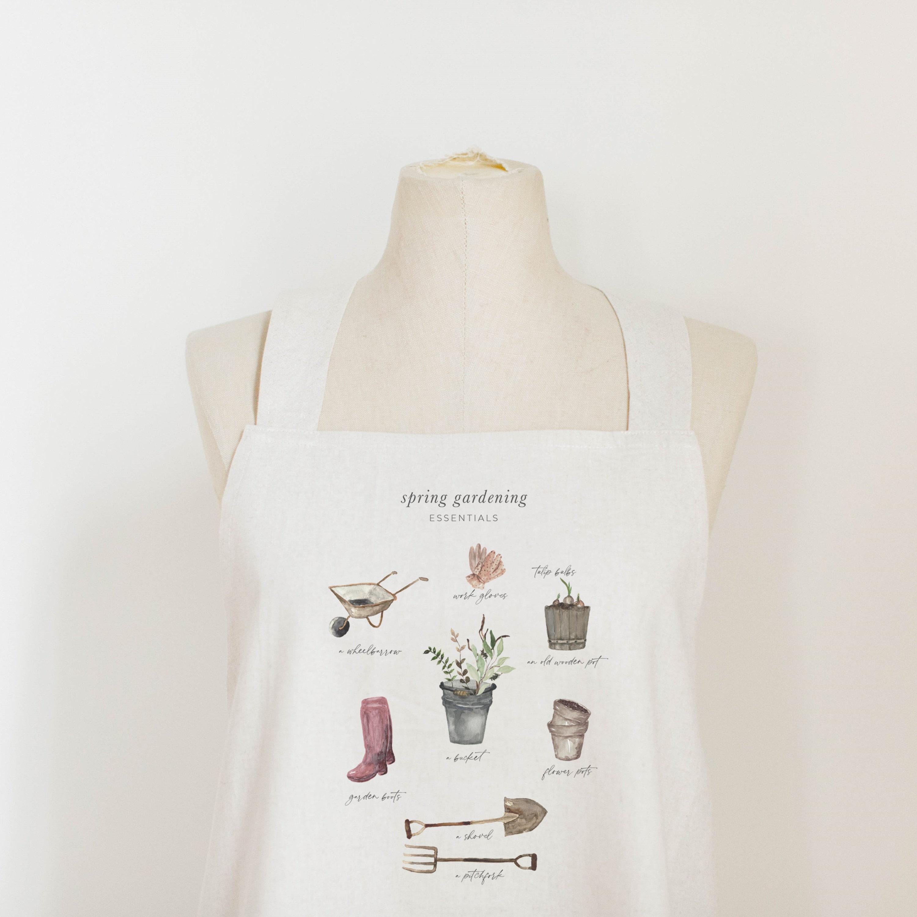 Apron - Garden Essentials Watercolor, present, housewarming gift, kitchen decor, mother's day present, gift for mom, spring decor