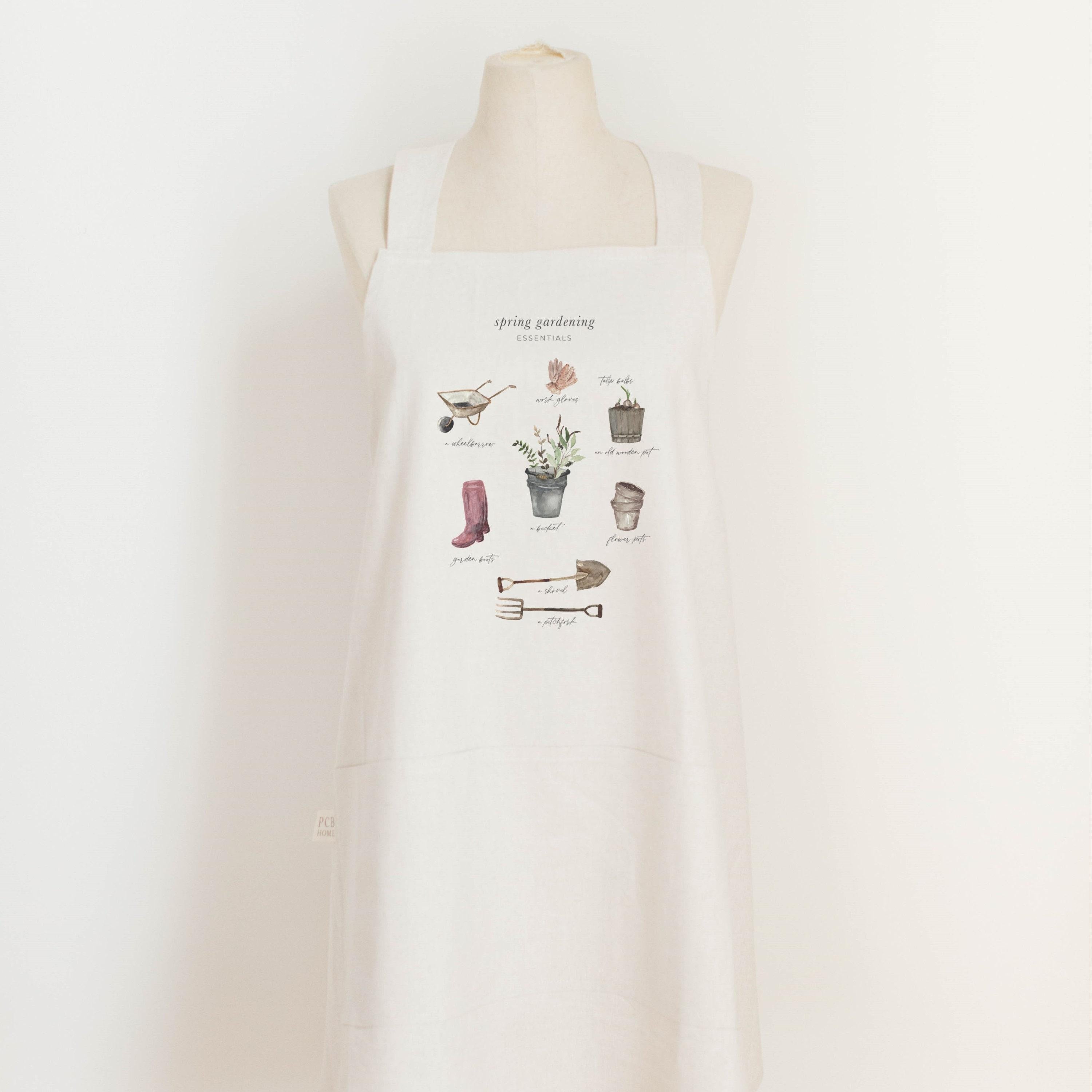 Apron - Garden Essentials Watercolor, present, housewarming gift, kitchen decor, mother's day present, gift for mom, spring decor