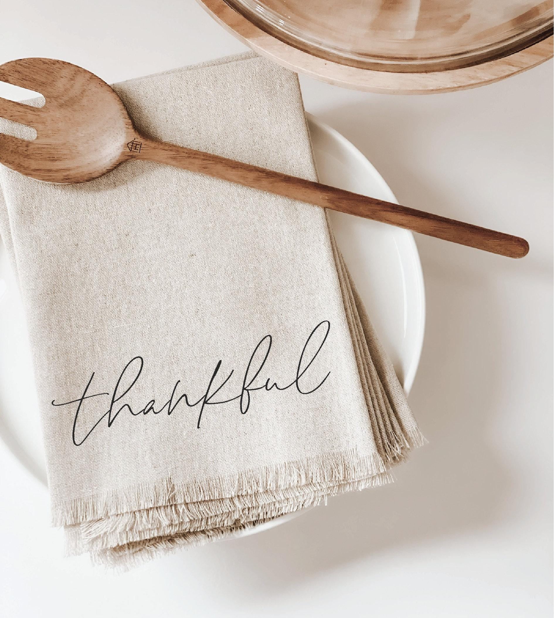 Thankful Linen Napkin: Rustic Thanksgiving Table Decor
