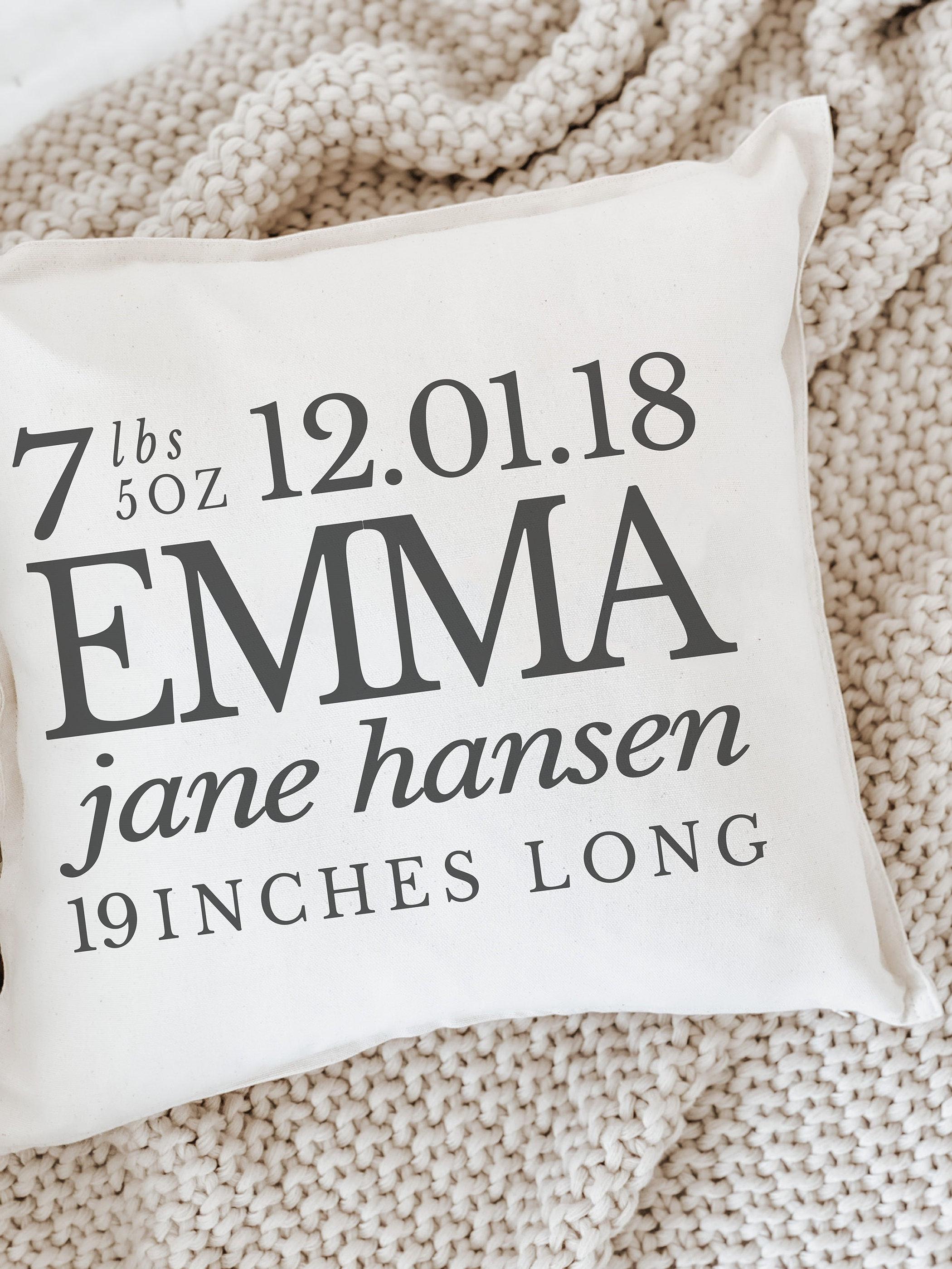 Personalized Birth Stats Throw Pillow: Organic Cotton Nursery Decor