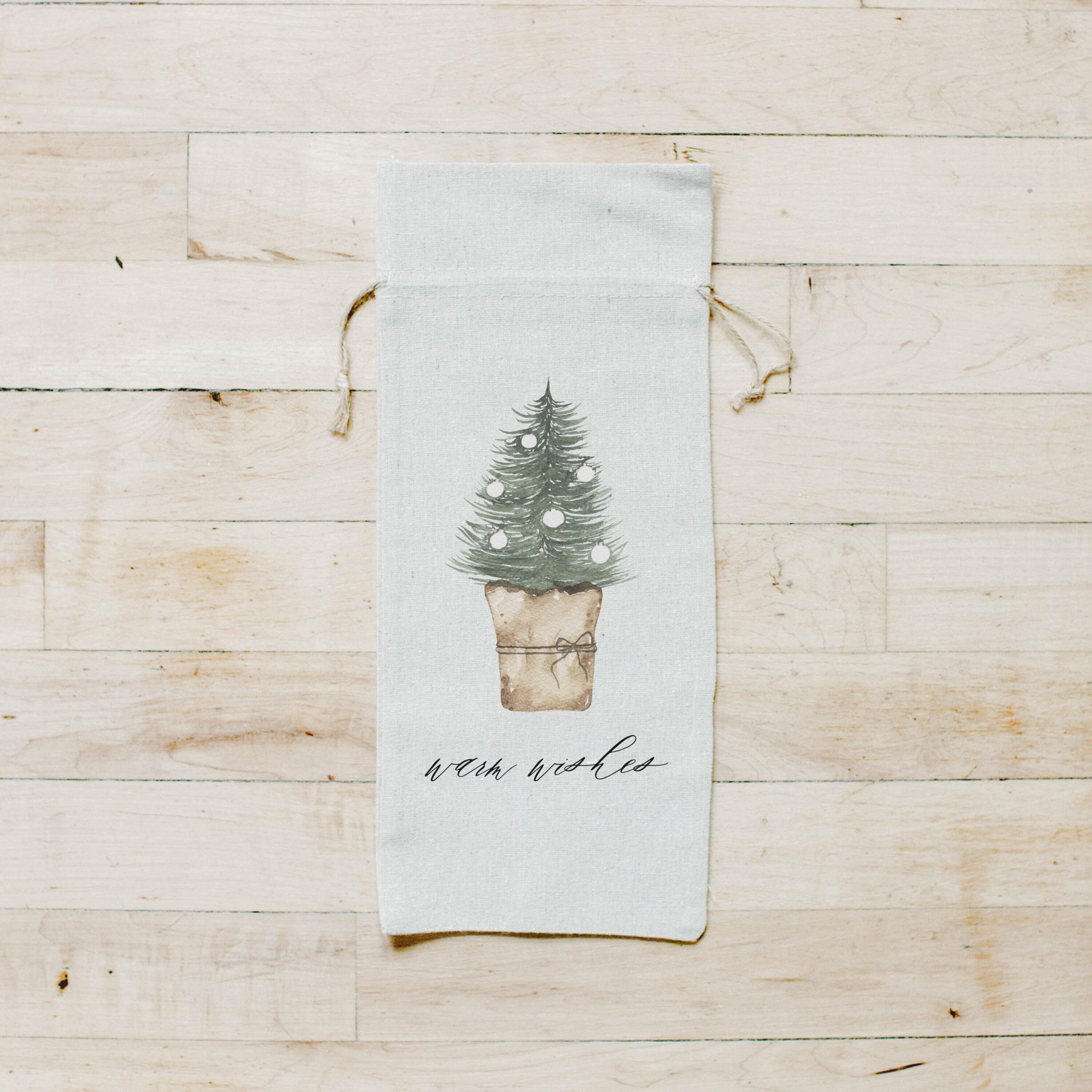 Christmas Wine Bag - Warm Wishes Watercolor, Seasonal Decor, Christmas Gift, Wine Lover, Hostess Gift, Housewarming gift