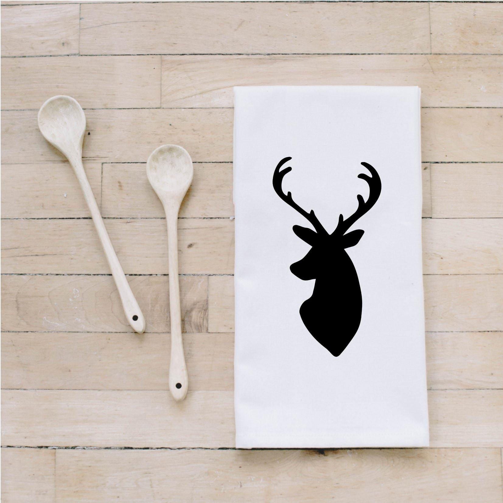 Kitchen Towel - Deer Silhouette, Made in the USA, housewarming gift, wedding favor, kitchen decor, anniversary present, calligraphy design