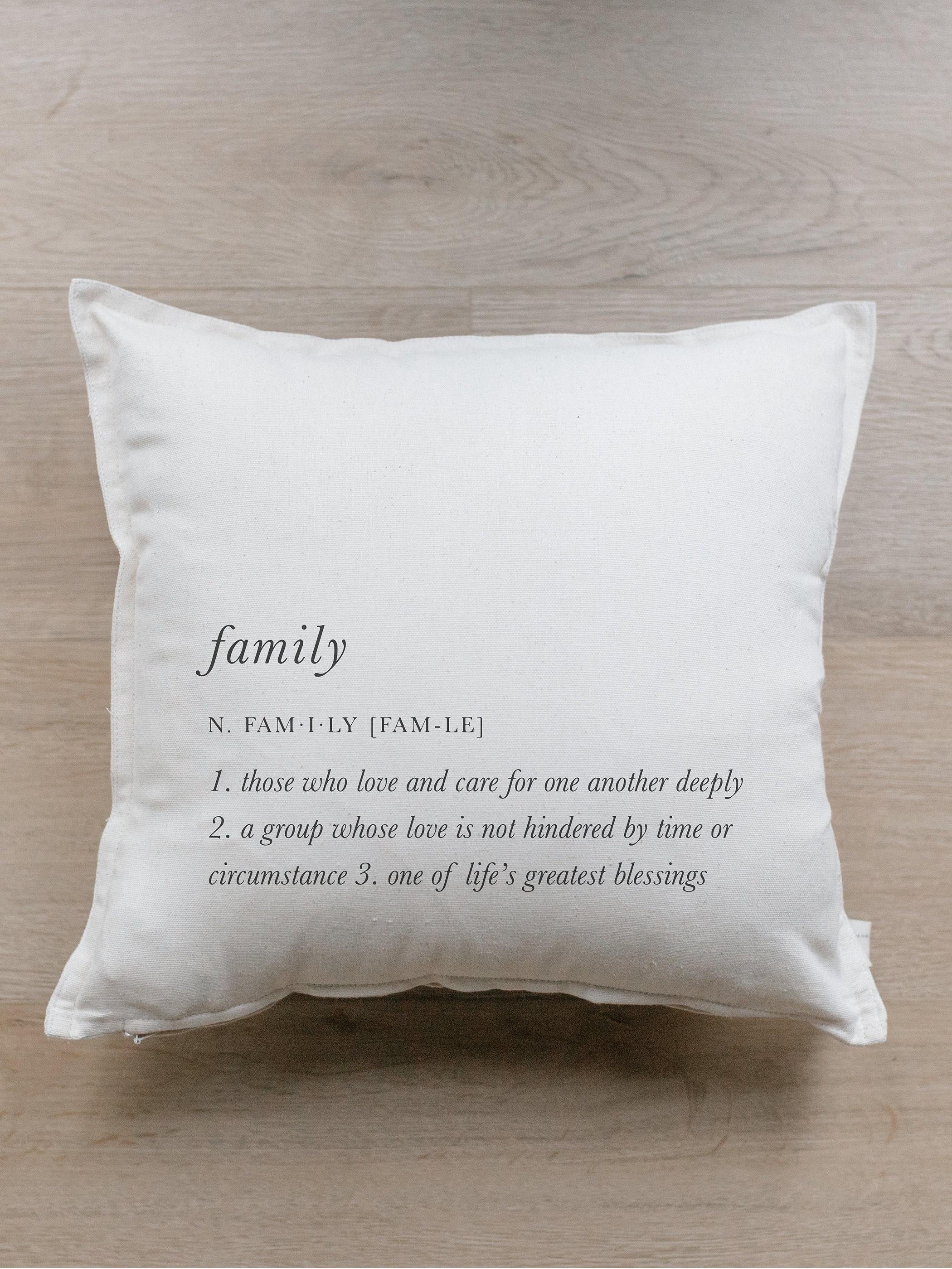 Throw Pillow - Family Definition - Housewarming Present, Birthday Gift, Floral Print, For Her, Liz Marie Blog, Decorative Farmhouse Style