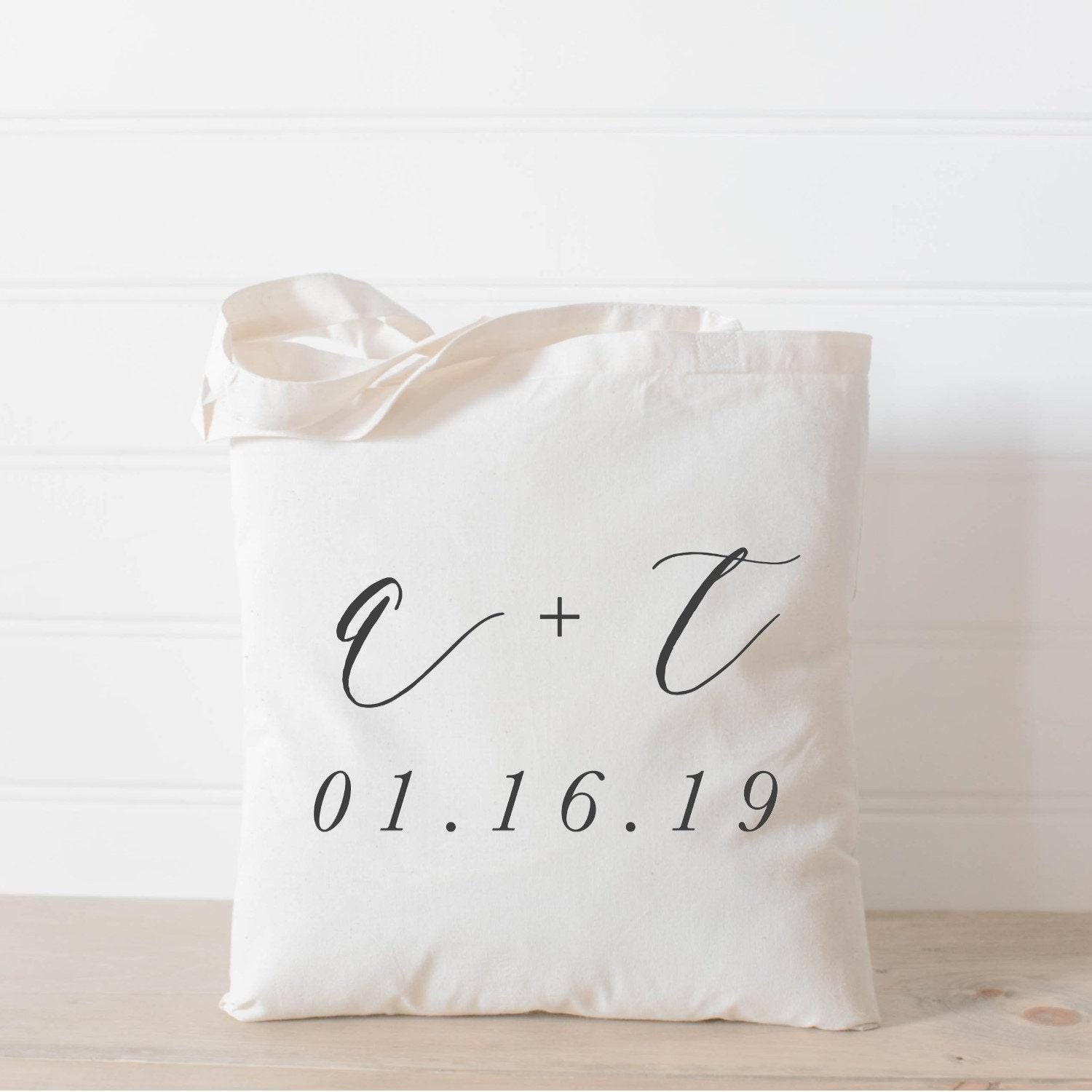 Personalized Wedding Favor Tote Bag: Two Initials & Date