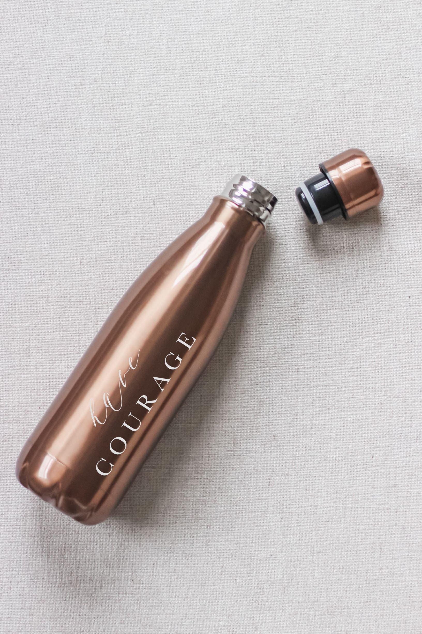 Metallic Water Bottle - Have Courage, water bottle, stainless steel, vacuum sealed, tumbler, drinkware, everyday