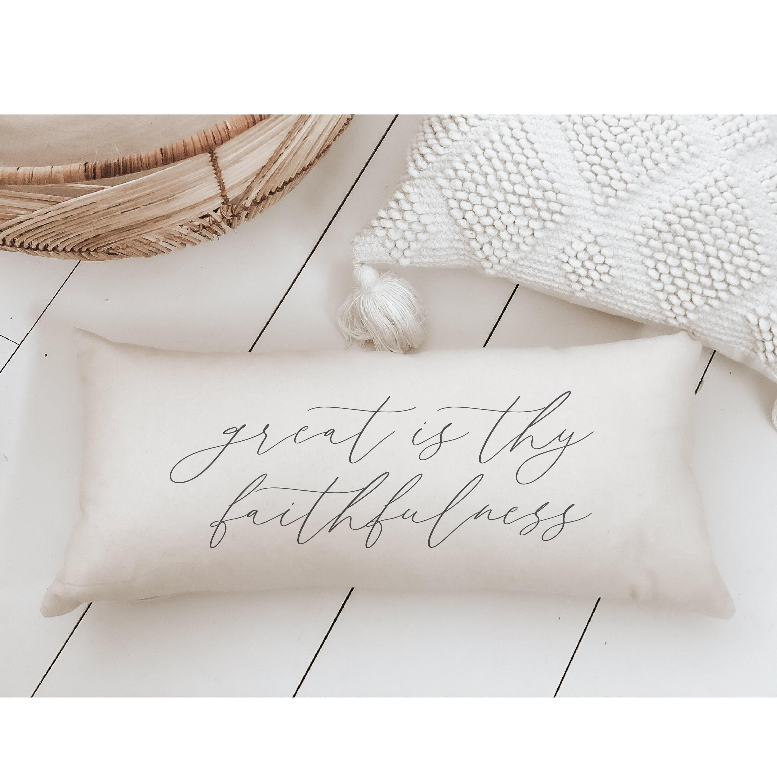 Lumbar Pillow - Great is Thy Faithfulness -  Christian, Verse, Handmade in USA, Calligraphy, Shop Small, Housewarming gift, Cushion Cover